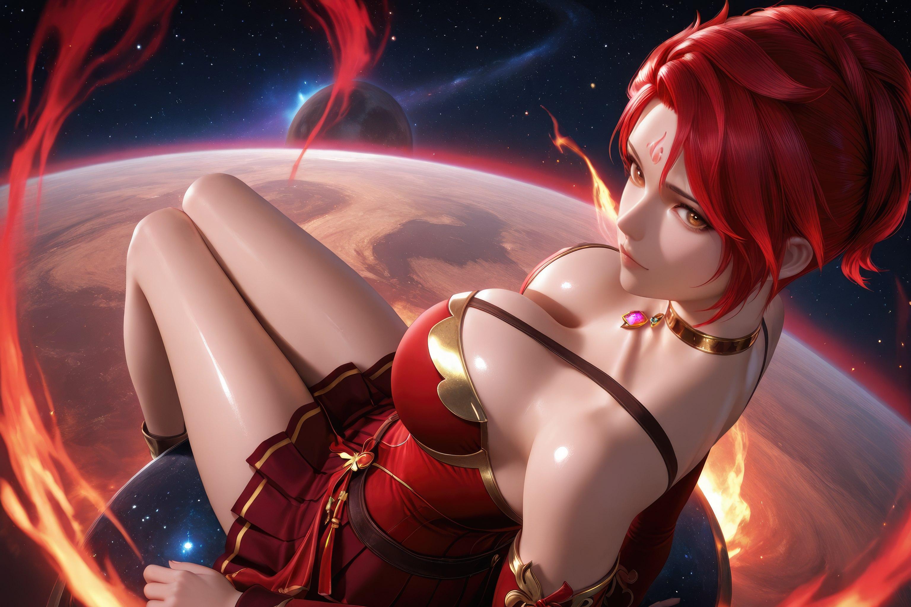 AI Generated Anime Girl - Douluo Dalu Huo Wu: Red Dress, Big Breasts, Exposed, Long Legs 1038P