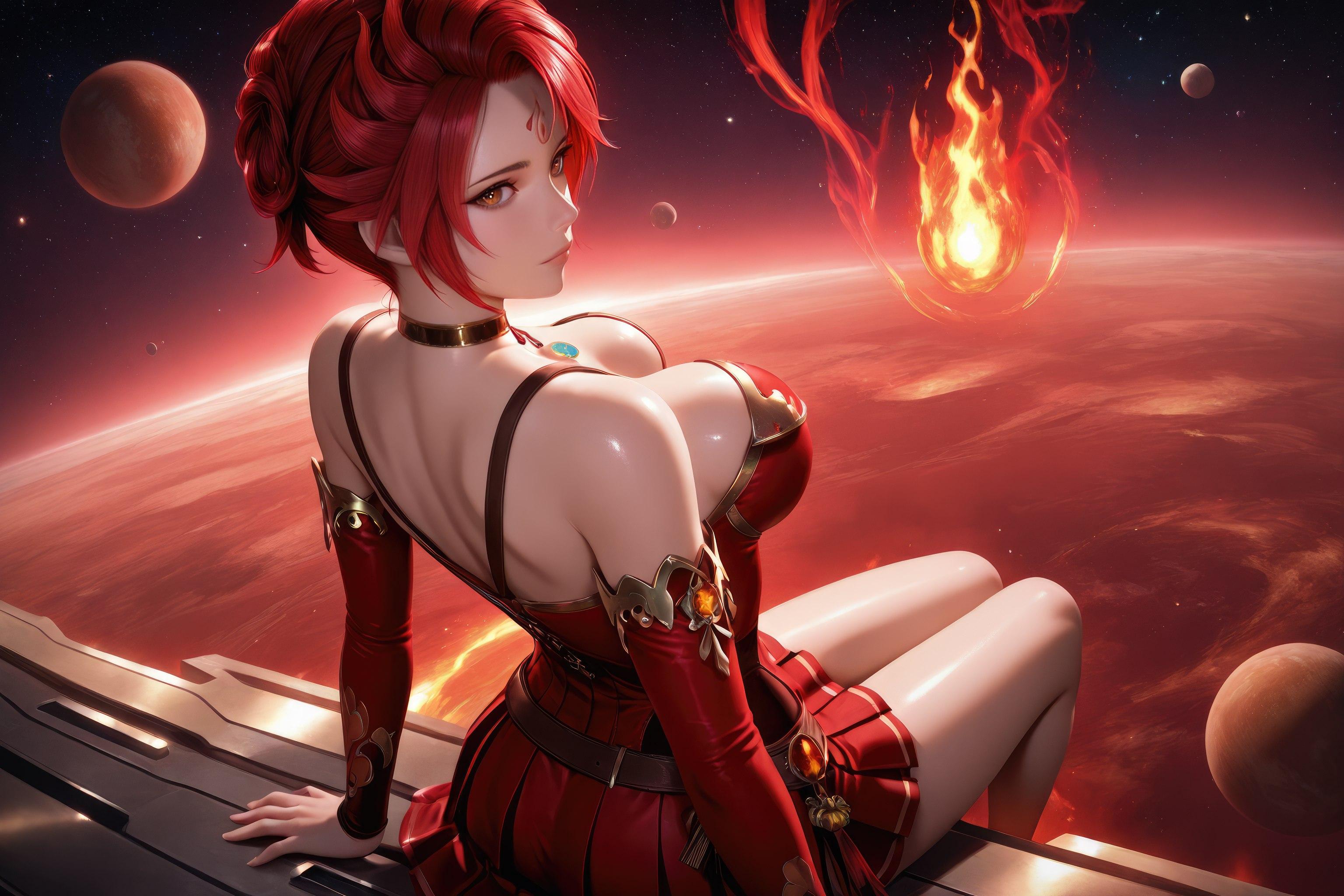 AI Generated Anime Girl - Douluo Dalu Huo Wu: Red Dress, Big Breasts, Exposed, Long Legs 1038P