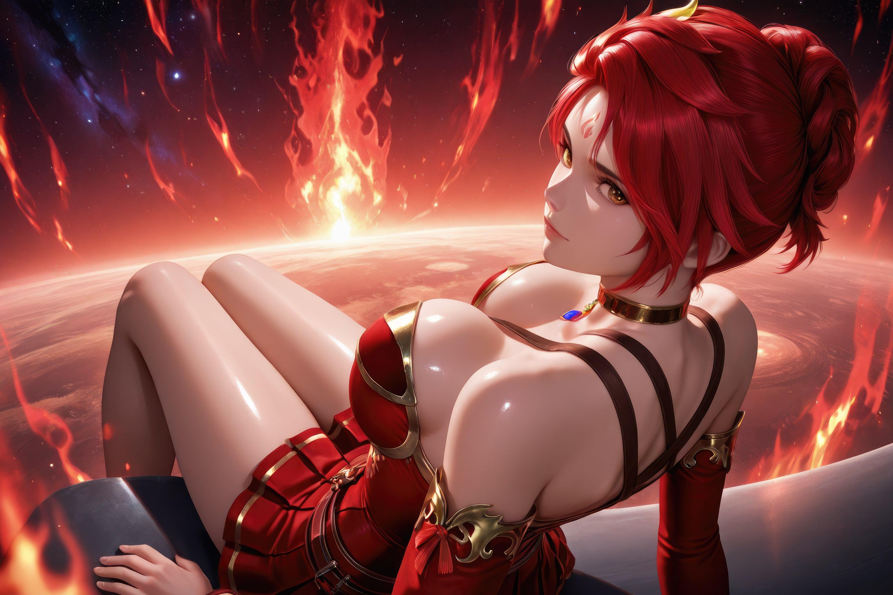 AI Generated Anime Girl - Douluo Dalu Huo Wu: Red Dress, Big Breasts, Exposed, Long Legs 1038P