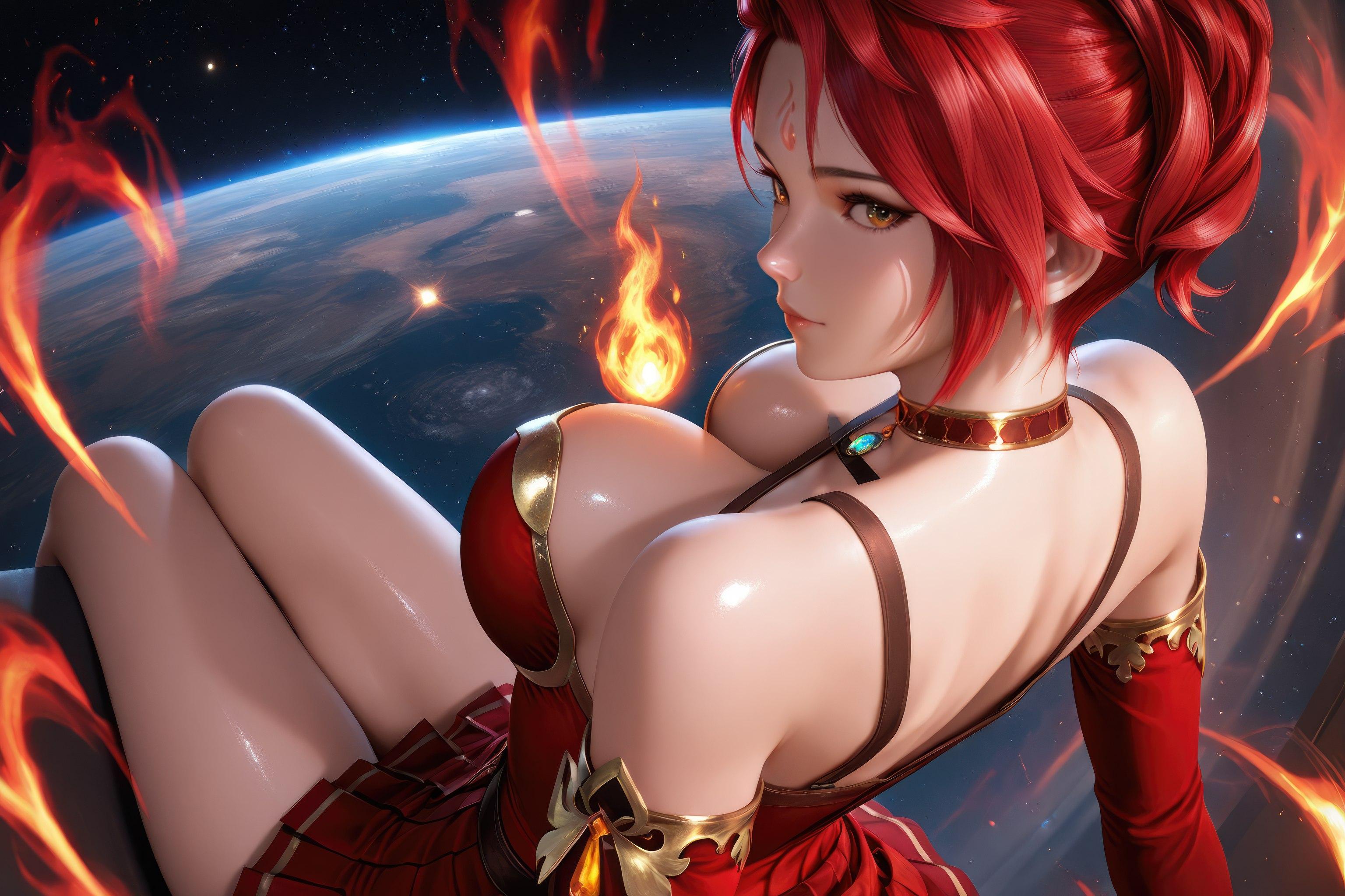 AI Generated Anime Girl - Douluo Dalu Huo Wu: Red Dress, Big Breasts, Exposed, Long Legs 1038P