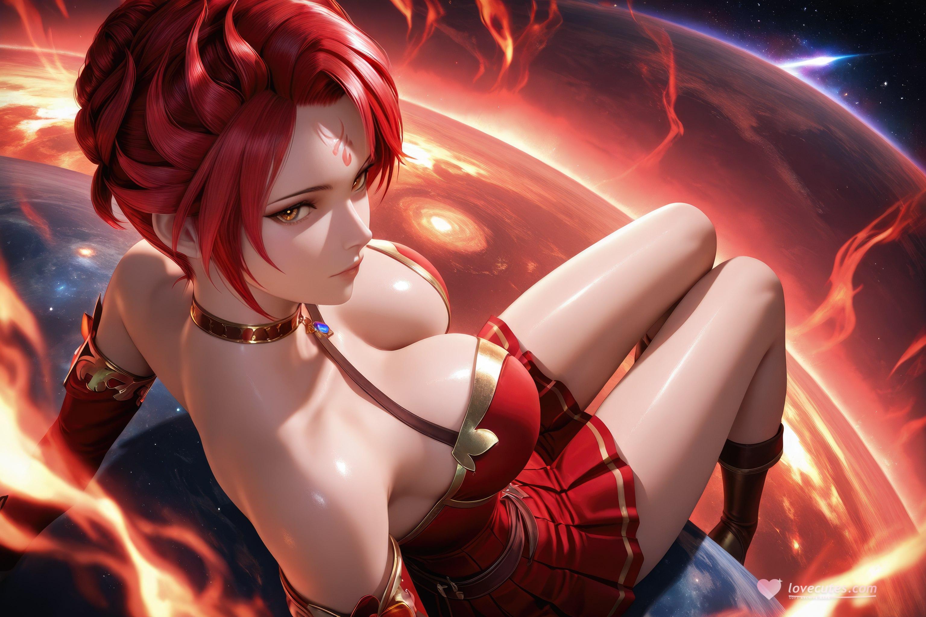 AI Generated Anime Girl - Douluo Dalu Huo Wu: Red Dress, Big Breasts, Exposed, Long Legs 1038P