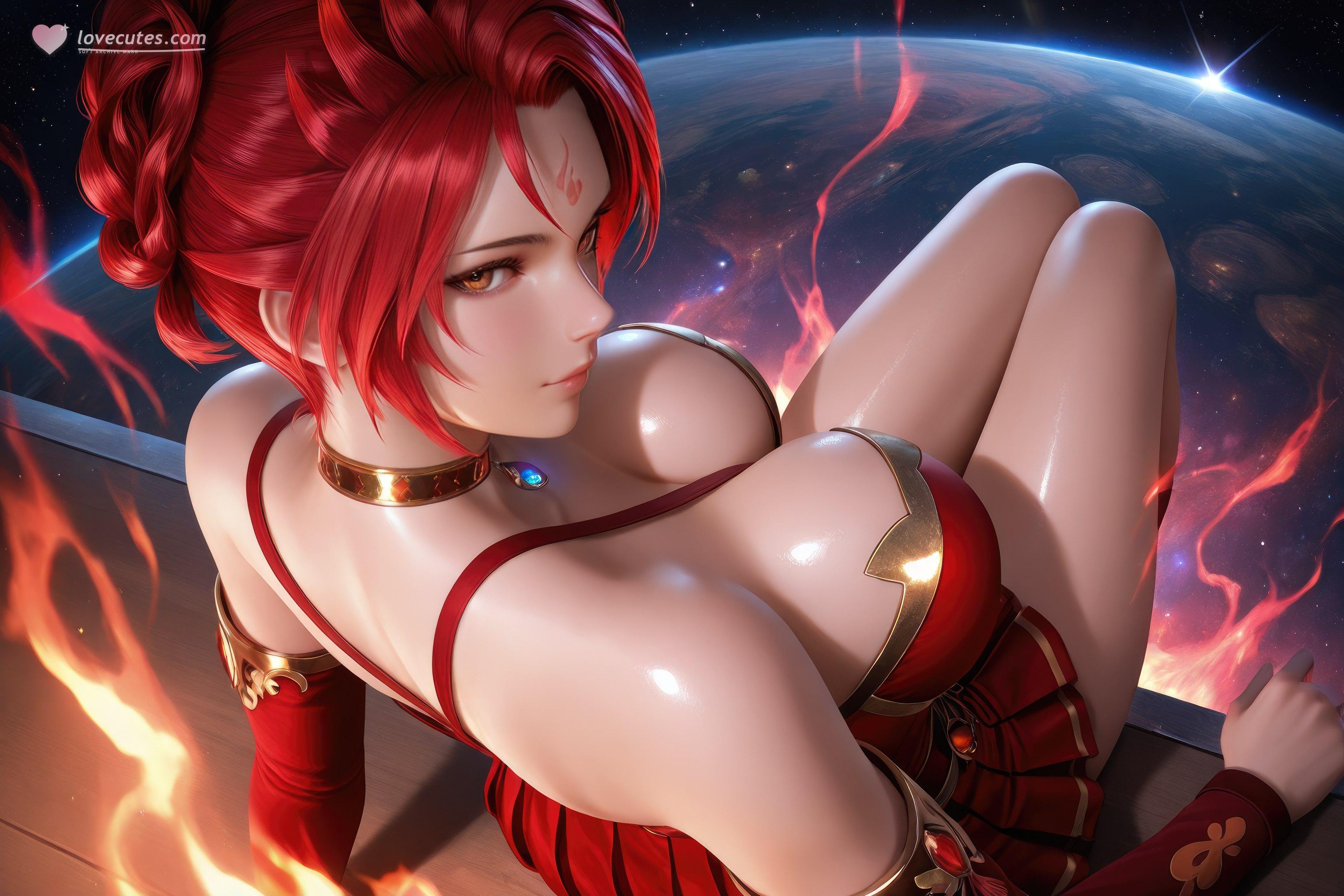 AI Generated Anime Girl - Douluo Dalu Huo Wu: Red Dress, Big Breasts, Exposed, Long Legs 1038P