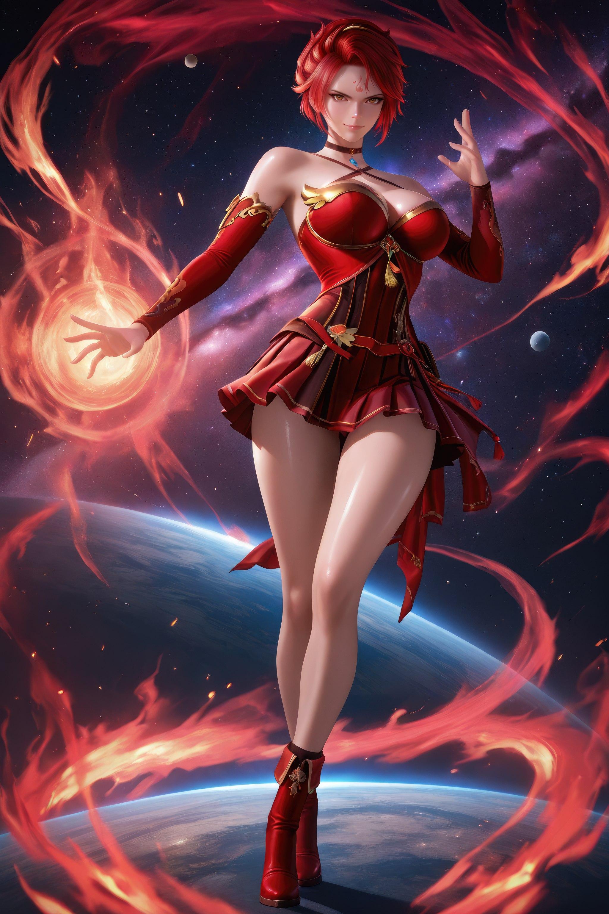 AI Generated Anime Girl - Douluo Dalu Huo Wu: Red Dress, Big Breasts, Exposed, Long Legs 1038P