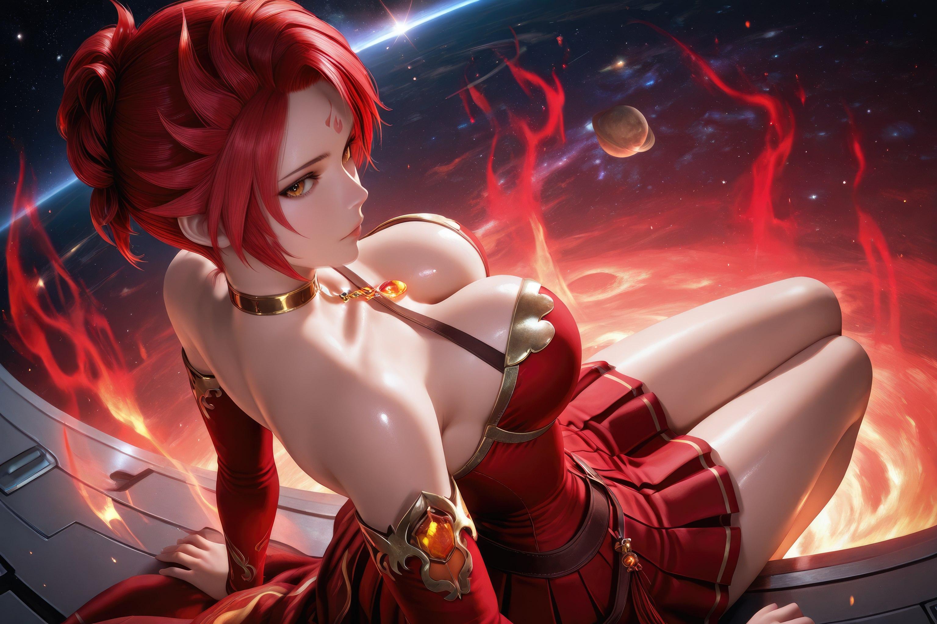 AI Generated Anime Girl - Douluo Dalu Huo Wu: Red Dress, Big Breasts, Exposed, Long Legs 1038P