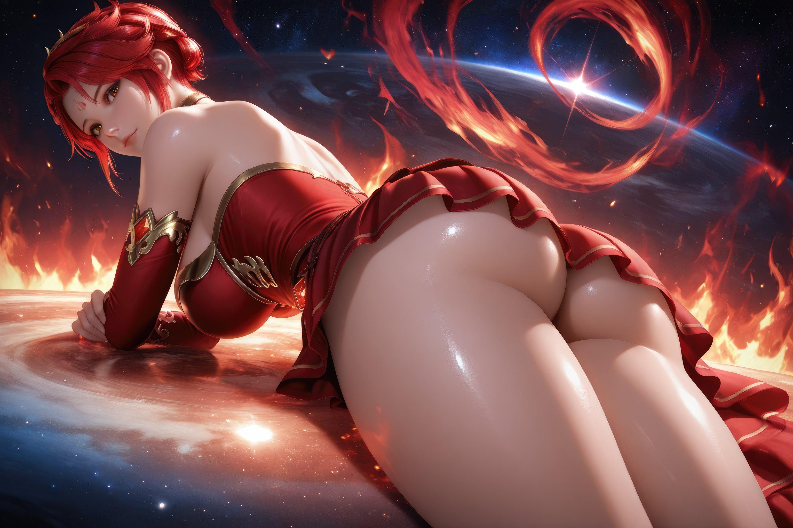 AI Generated Anime Girl - Douluo Dalu Huo Wu: Red Dress, Big Breasts, Exposed, Long Legs 1038P