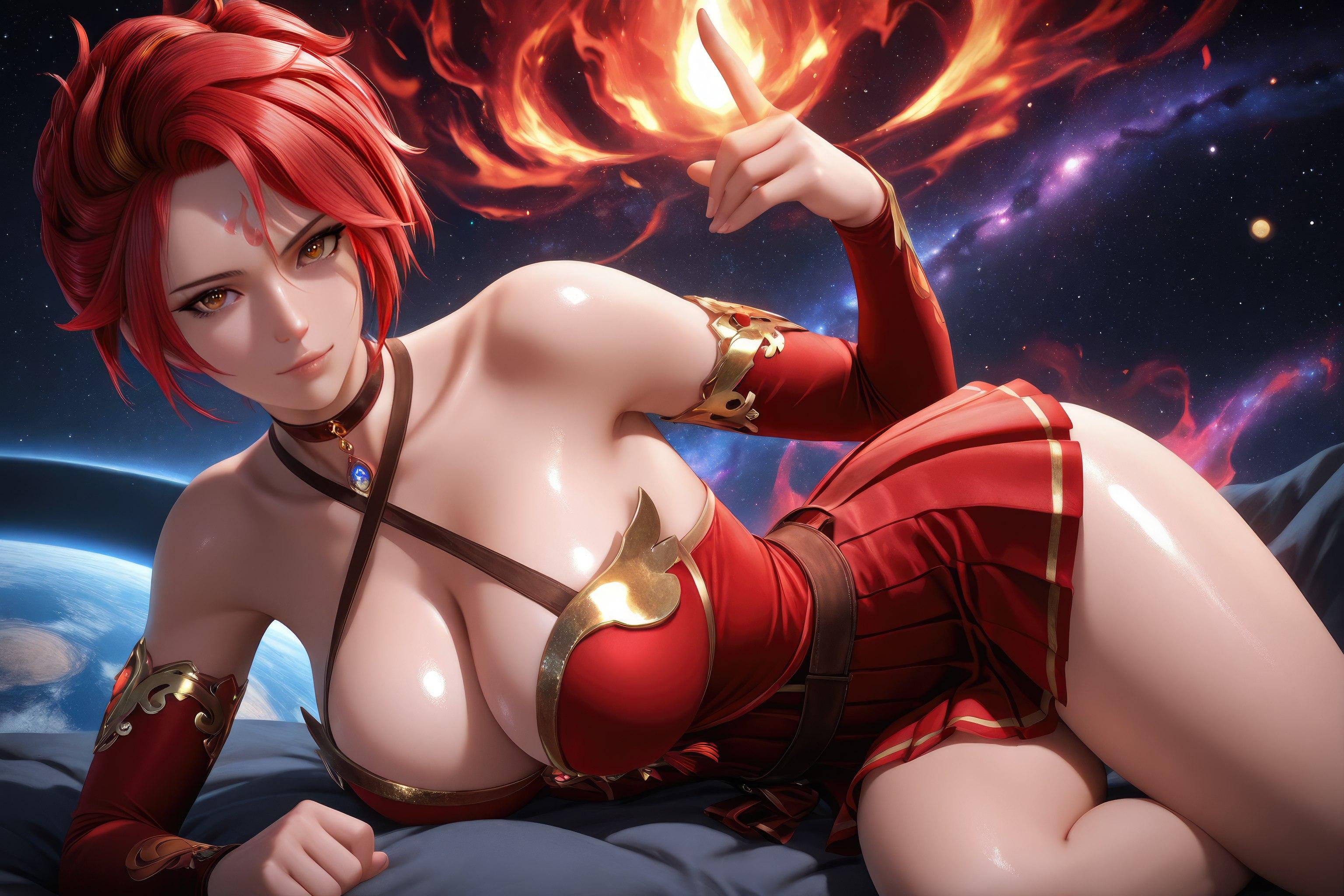 AI生成アニメ少女 - 斗罗大陆 火舞：赤いドレスの巨乳露穴 星火の長腿 1038P