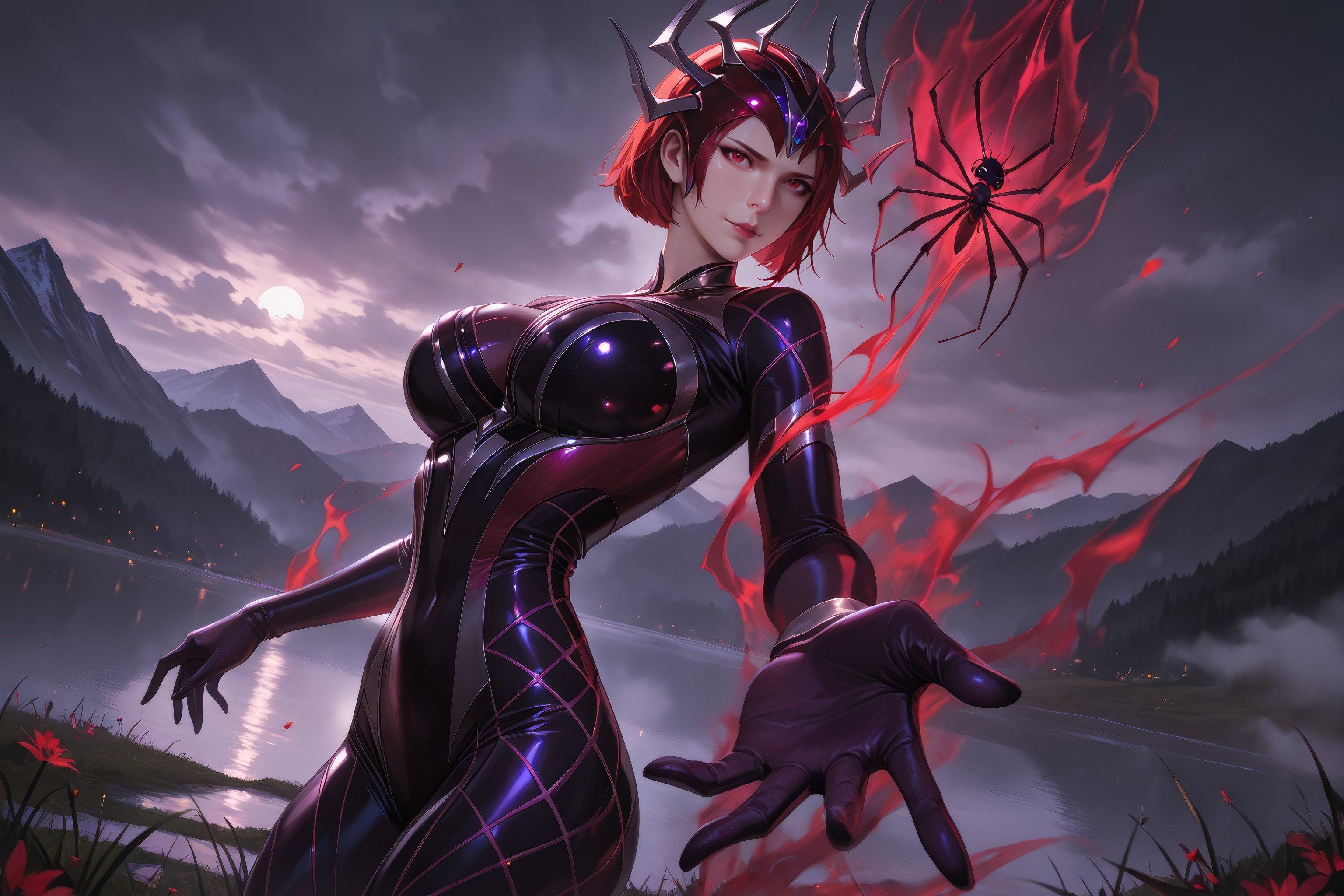 Cô Gái Anime Tạo Ra Bằng AI - 斗罗大陆 Nhện Nữ: Áo Chật Đỏ, Ngực Khủng, Mông Cong, Chân Đẹp 1087P
