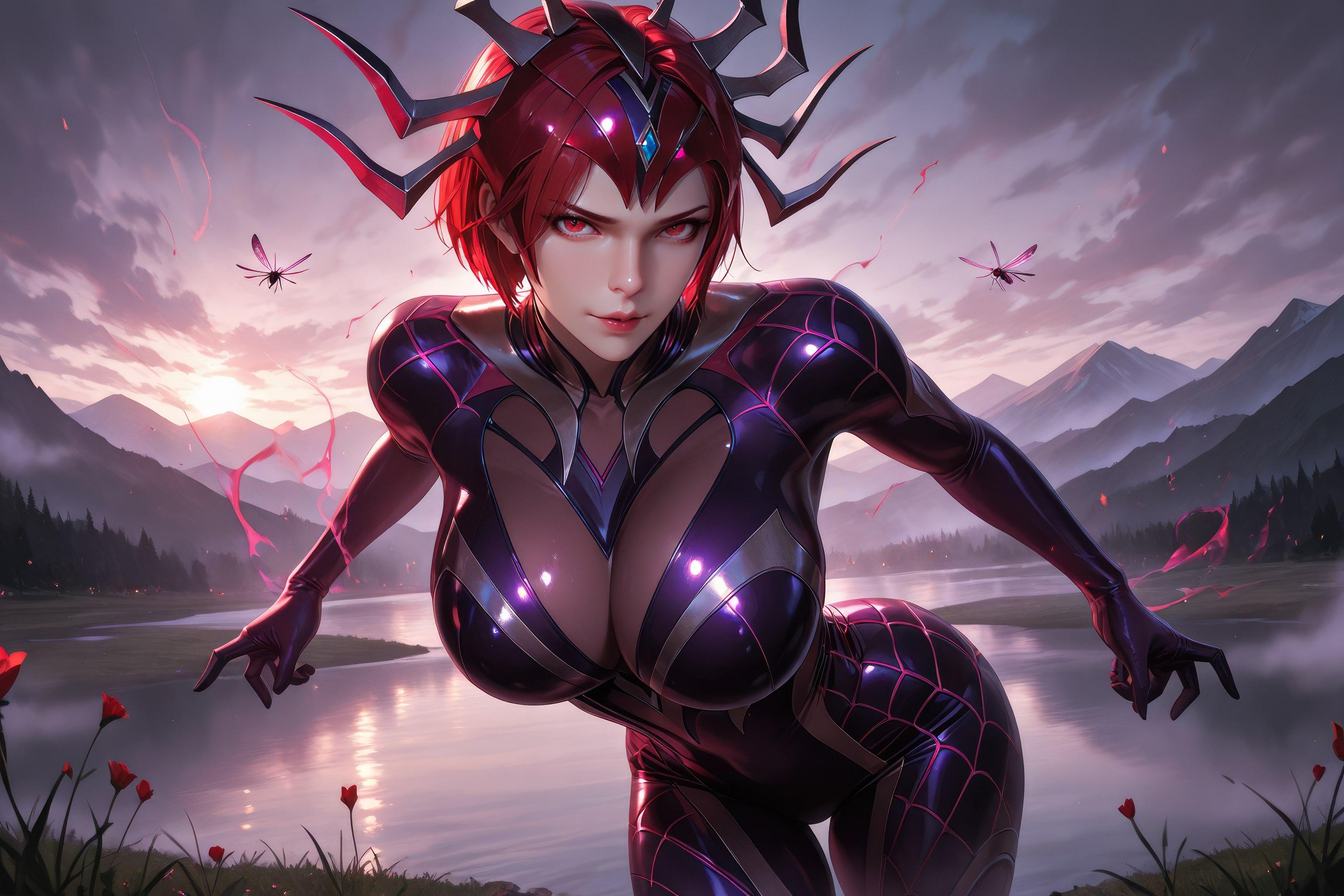 Cô Gái Anime Tạo Ra Bằng AI - 斗罗大陆 Nhện Nữ: Áo Chật Đỏ, Ngực Khủng, Mông Cong, Chân Đẹp 1087P