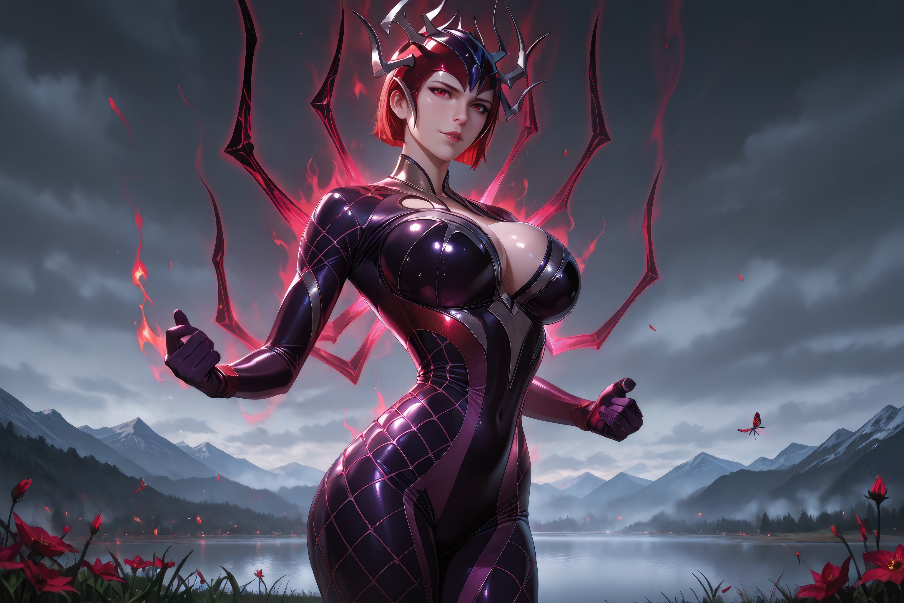 Cô Gái Anime Tạo Ra Bằng AI - 斗罗大陆 Nhện Nữ: Áo Chật Đỏ, Ngực Khủng, Mông Cong, Chân Đẹp 1087P