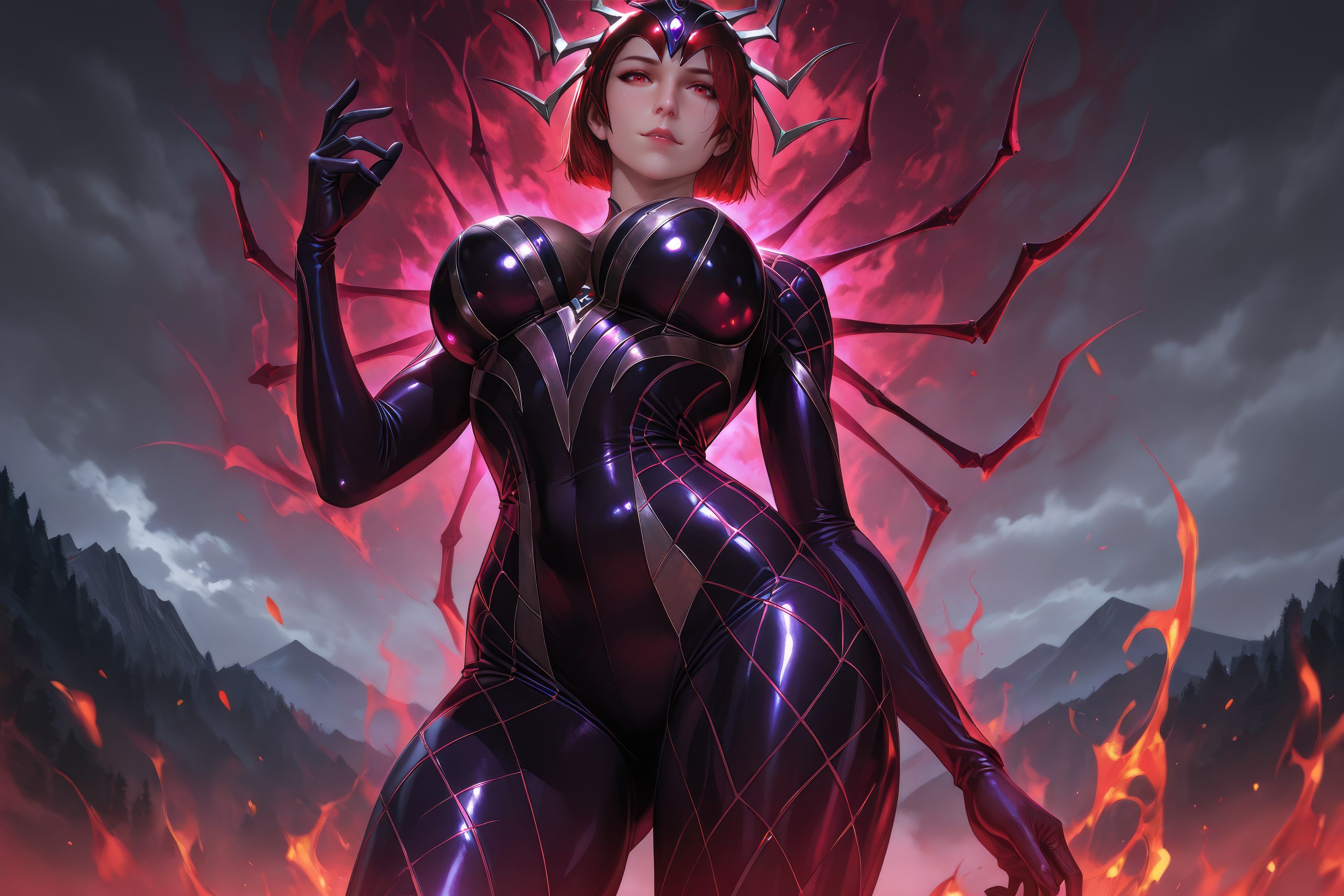 Cô Gái Anime Tạo Ra Bằng AI - 斗罗大陆 Nhện Nữ: Áo Chật Đỏ, Ngực Khủng, Mông Cong, Chân Đẹp 1087P
