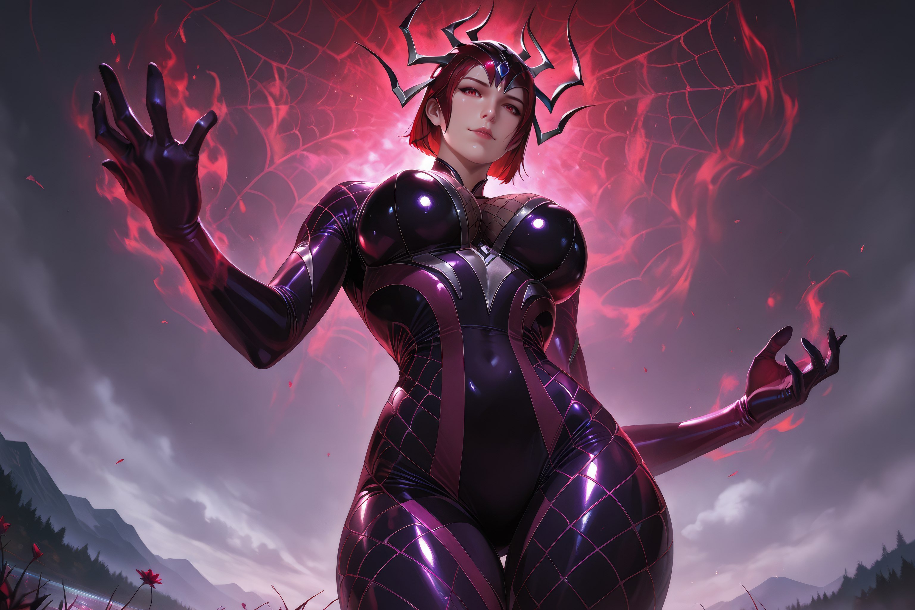 Cô Gái Anime Tạo Ra Bằng AI - 斗罗大陆 Nhện Nữ: Áo Chật Đỏ, Ngực Khủng, Mông Cong, Chân Đẹp 1087P