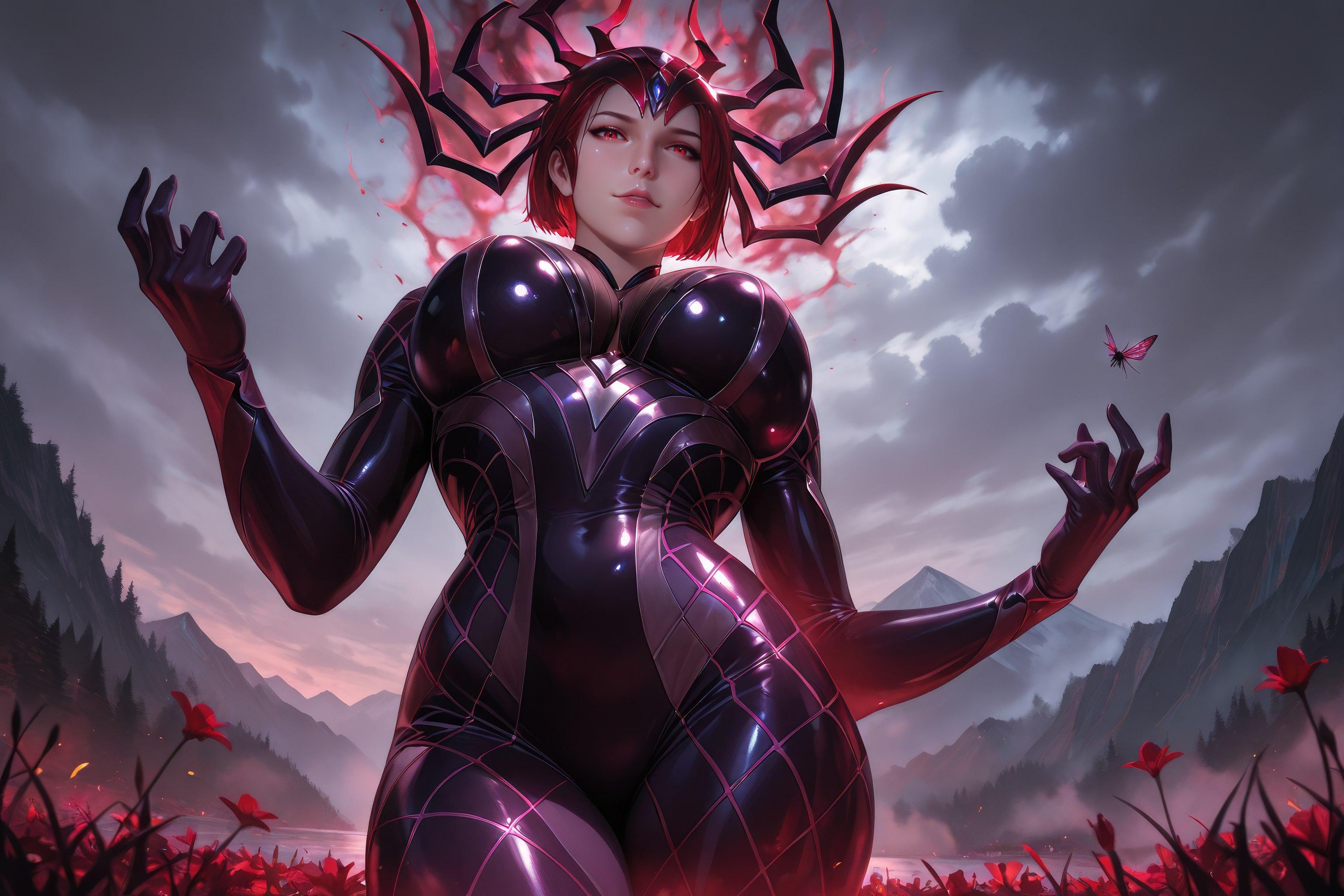 Cô Gái Anime Tạo Ra Bằng AI - 斗罗大陆 Nhện Nữ: Áo Chật Đỏ, Ngực Khủng, Mông Cong, Chân Đẹp 1087P
