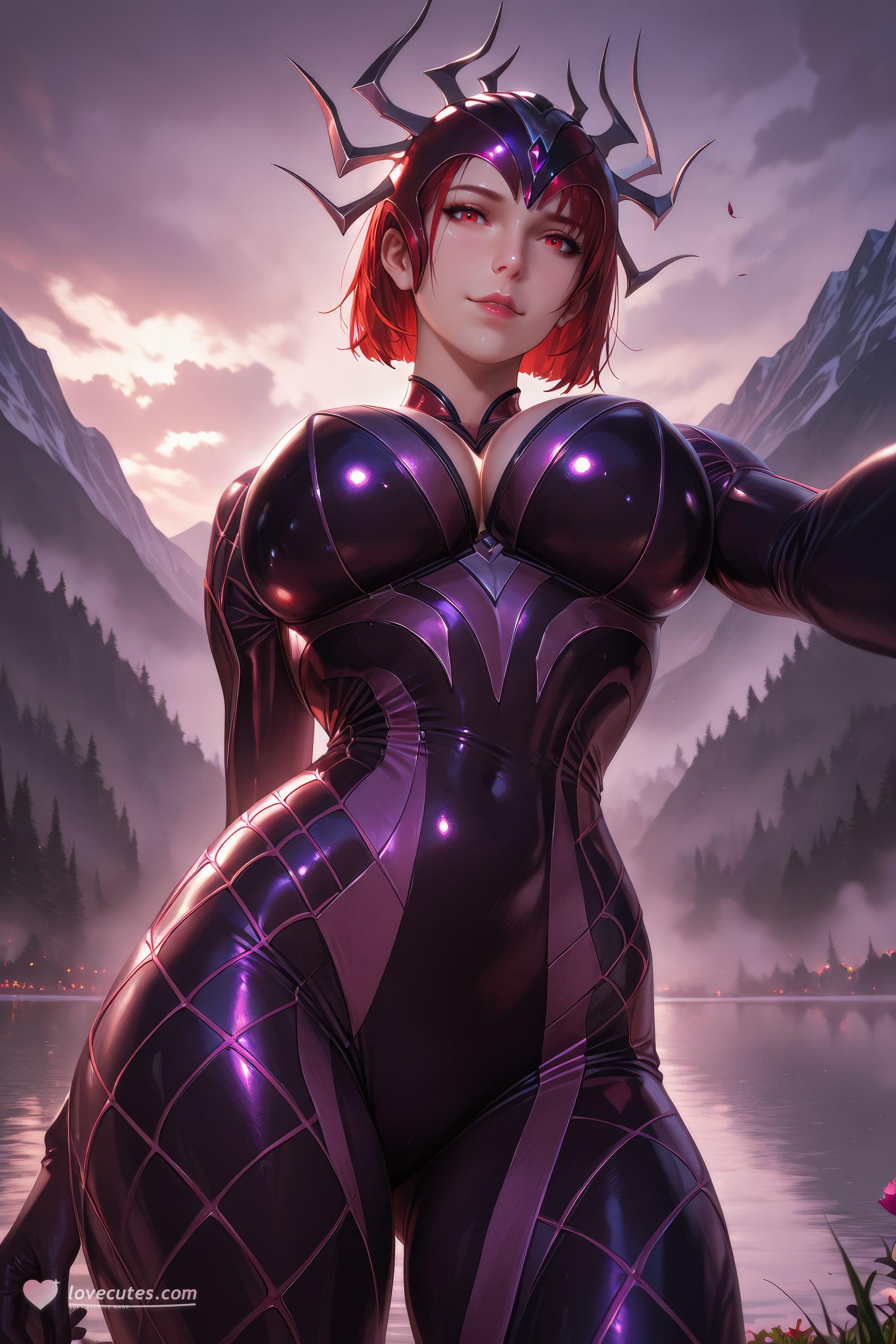 AI Generated Anime Girl - Douluo Dalu Spider Girl: Red-Haired Bodysuit, Curvy Figure, Stunning Legs 1087P