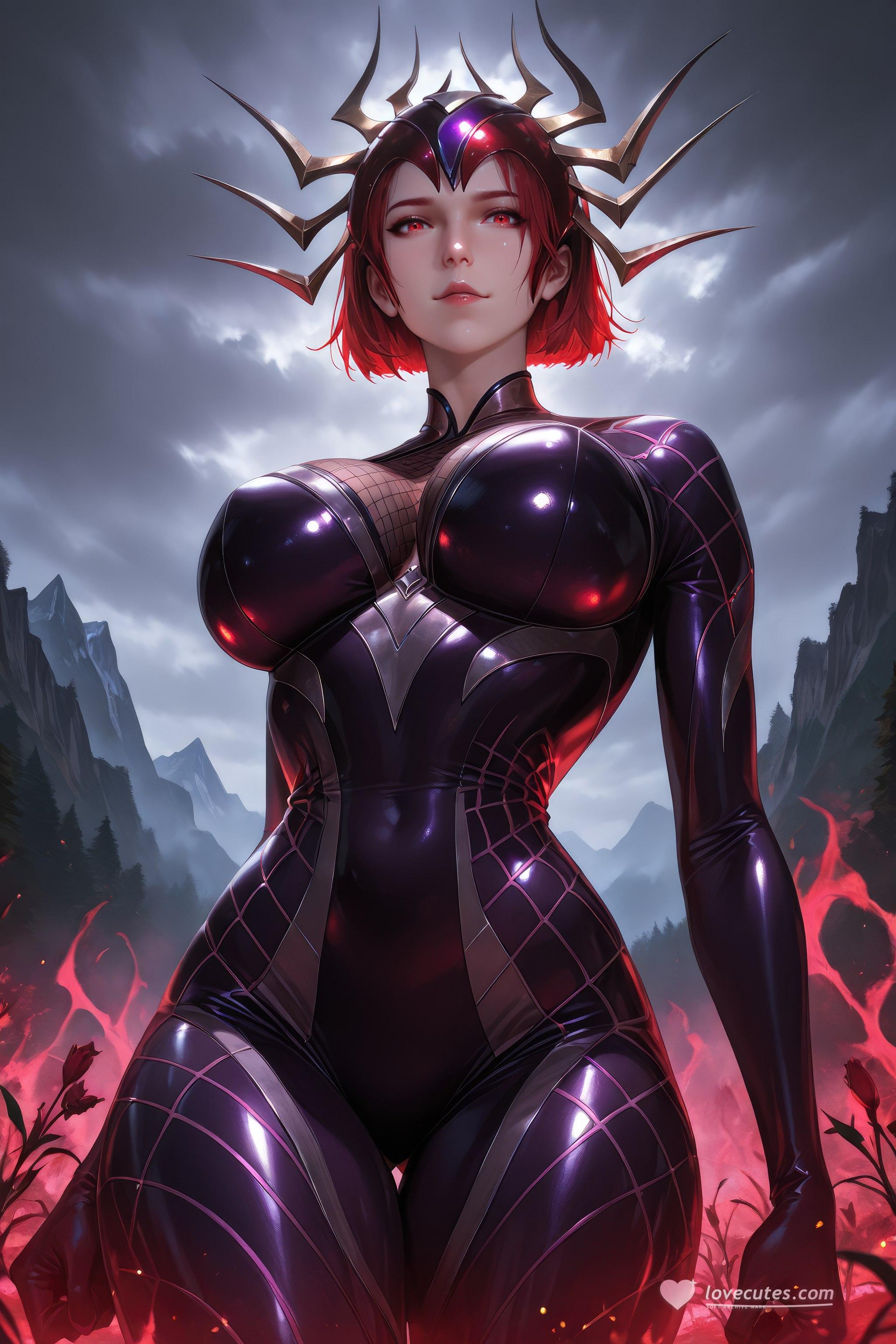AI Generated Anime Girl - Douluo Dalu Spider Girl: Red-Haired Bodysuit, Curvy Figure, Stunning Legs 1087P