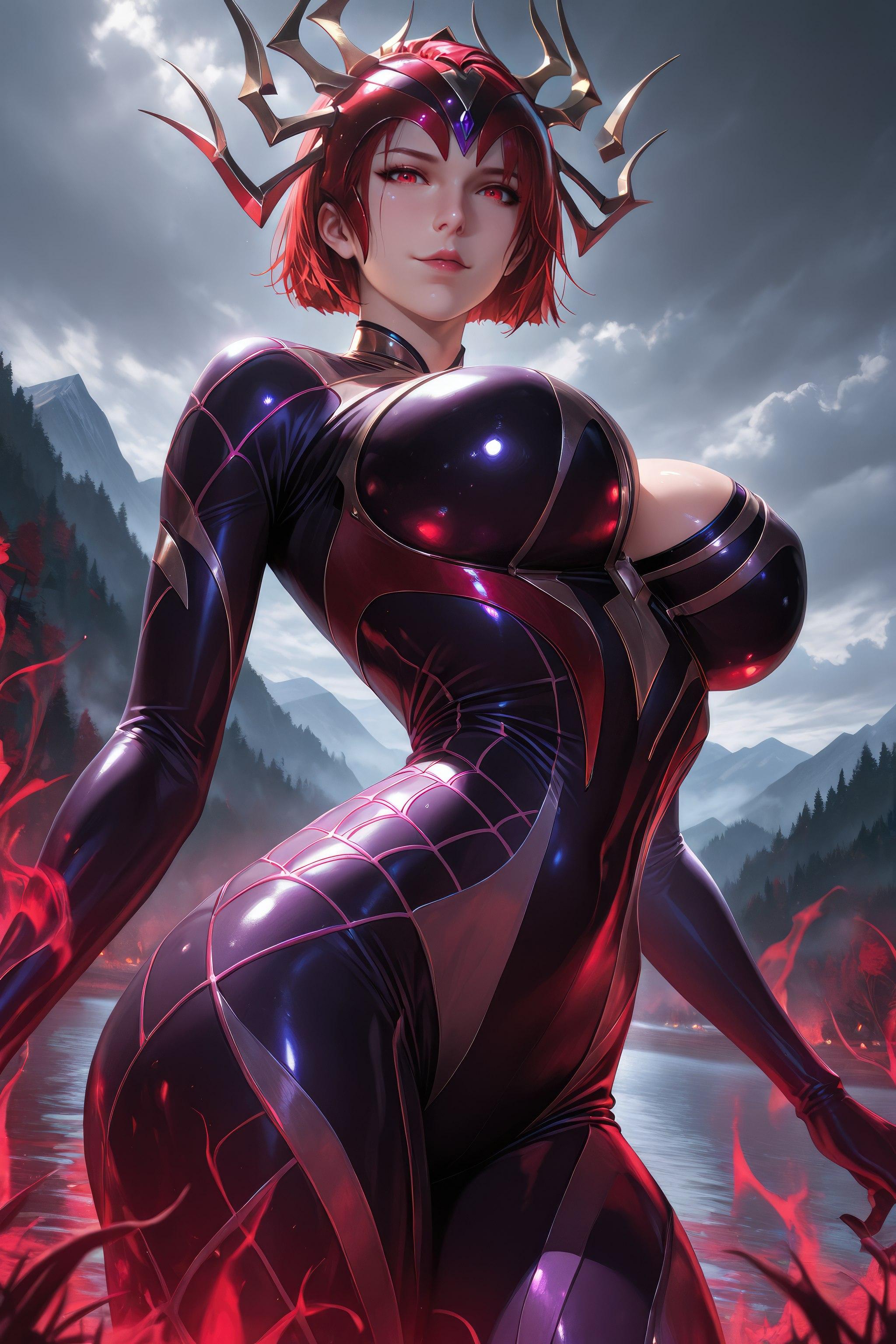 AI Generated Anime Girl - Douluo Dalu Spider Girl: Red-Haired Bodysuit, Curvy Figure, Stunning Legs 1087P
