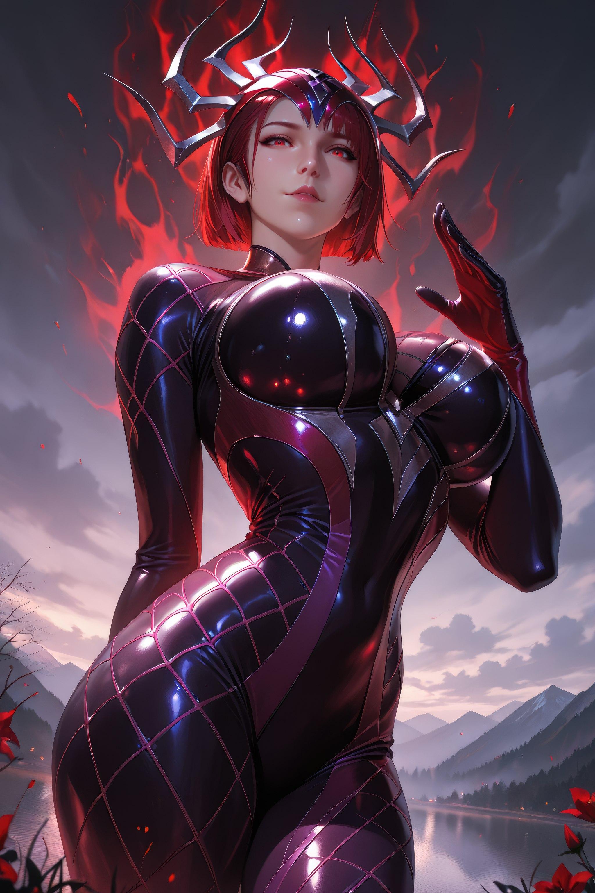 AI Generated Anime Girl - Douluo Dalu Spider Girl: Red-Haired Bodysuit, Curvy Figure, Stunning Legs 1087P