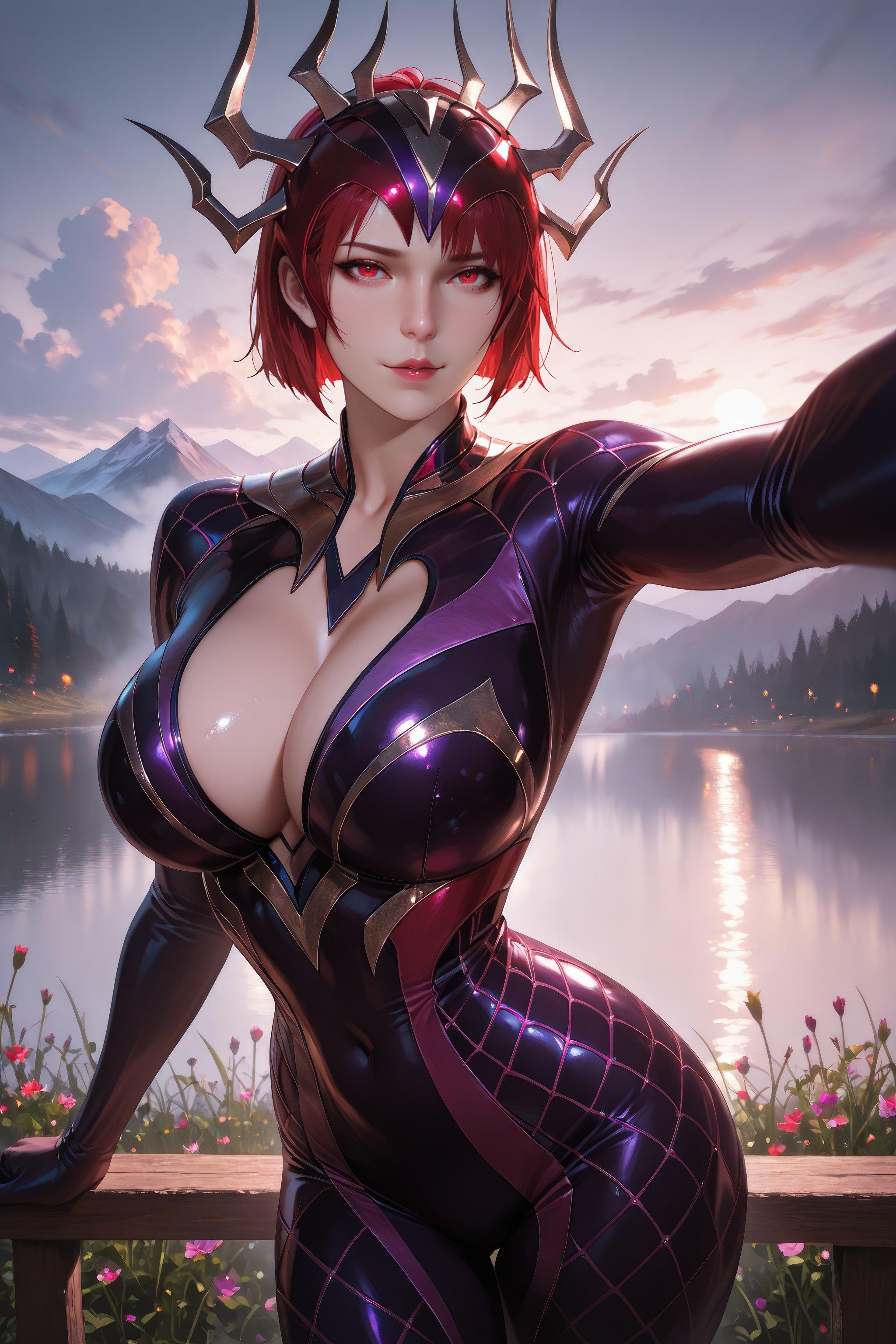 AI Generated Anime Girl - Douluo Dalu Spider Girl: Red-Haired Bodysuit, Curvy Figure, Stunning Legs 1087P