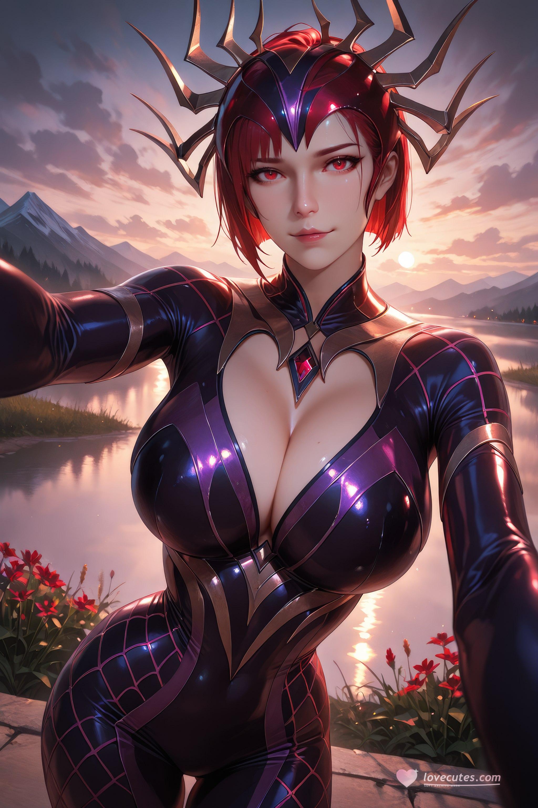 AI Generated Anime Girl - Douluo Dalu Spider Girl: Red-Haired Bodysuit, Curvy Figure, Stunning Legs 1087P