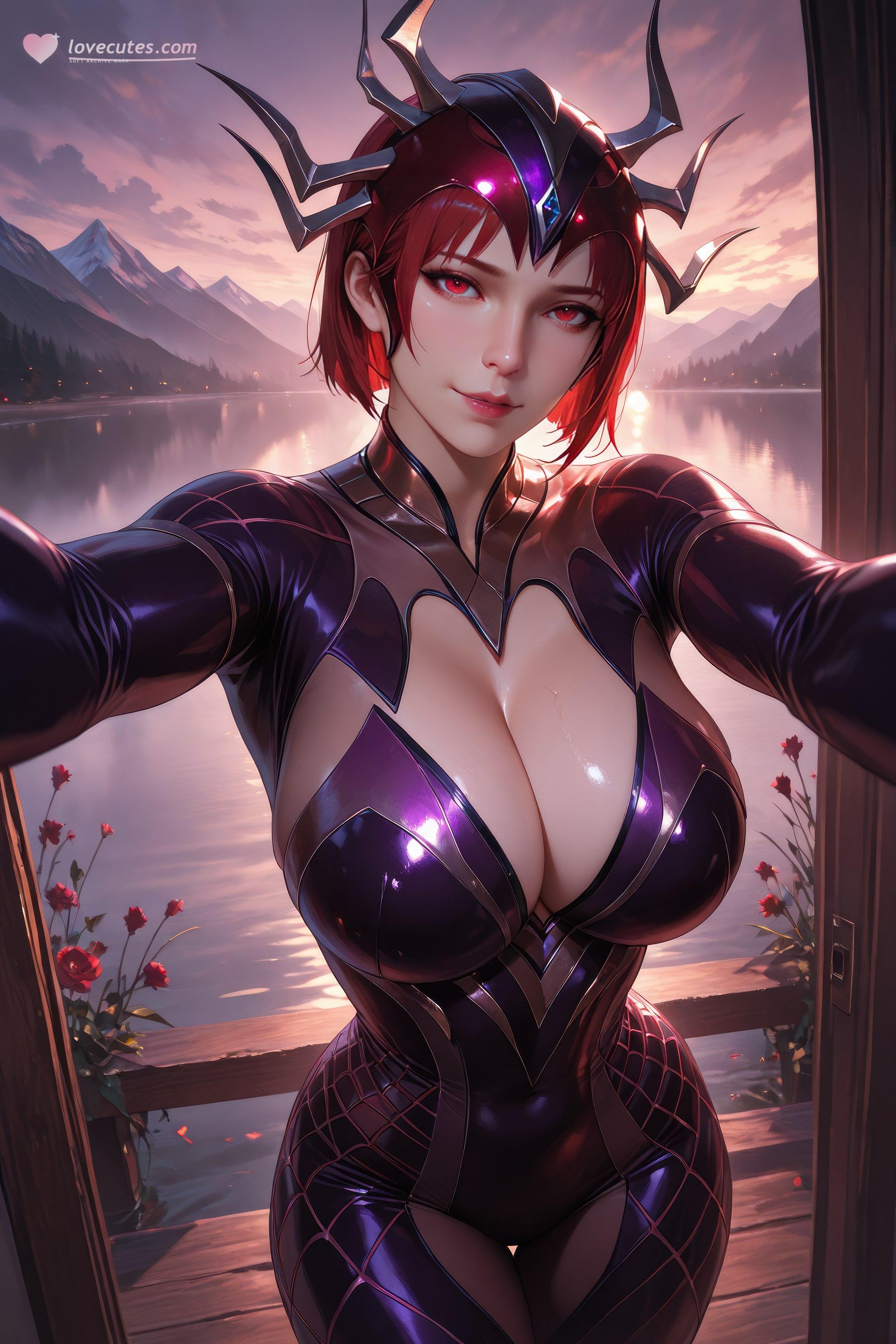 AI Generated Anime Girl - Douluo Dalu Spider Girl: Red-Haired Bodysuit, Curvy Figure, Stunning Legs 1087P