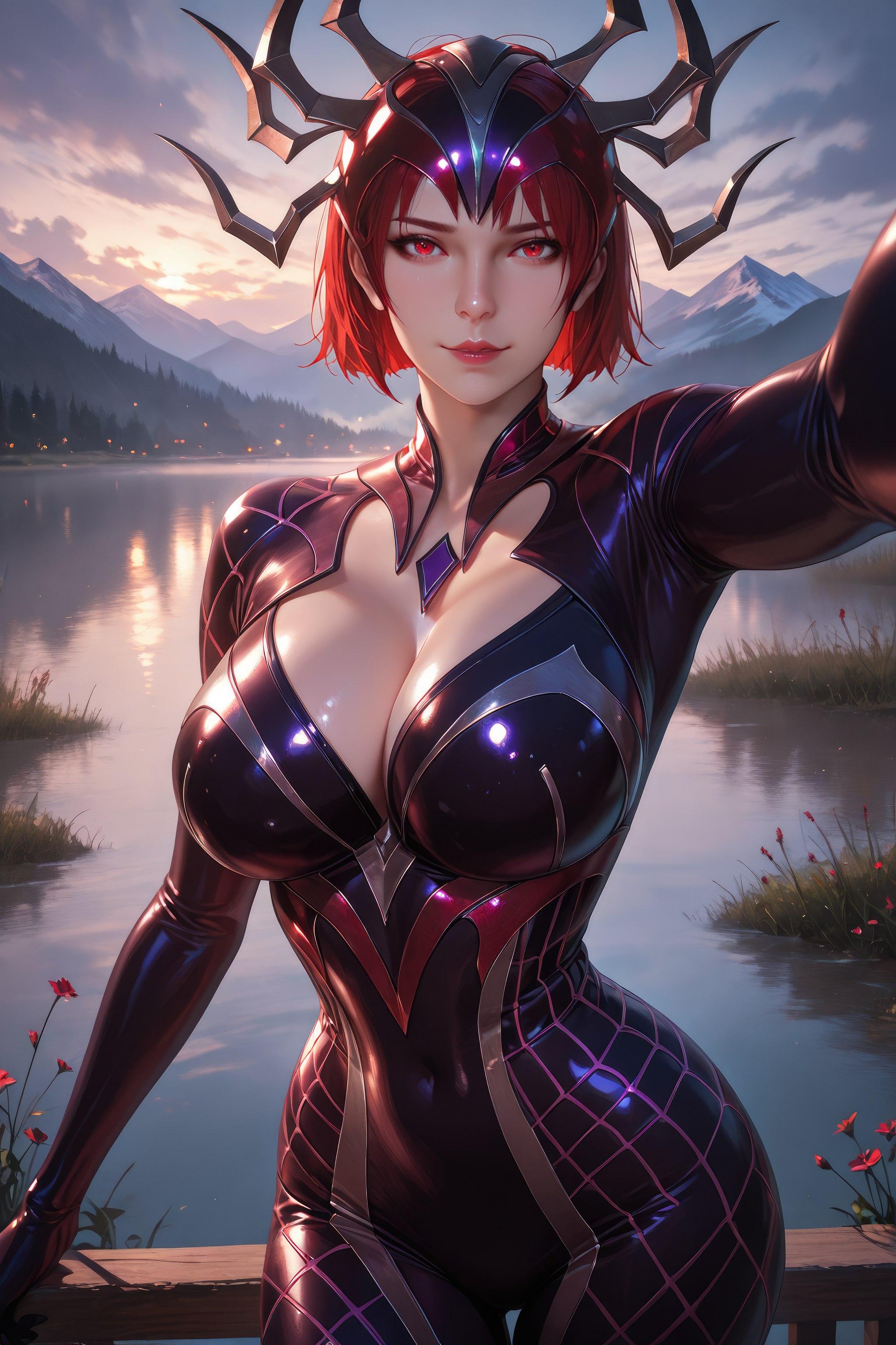 AI Generated Anime Girl - Douluo Dalu Spider Girl: Red-Haired Bodysuit, Curvy Figure, Stunning Legs 1087P