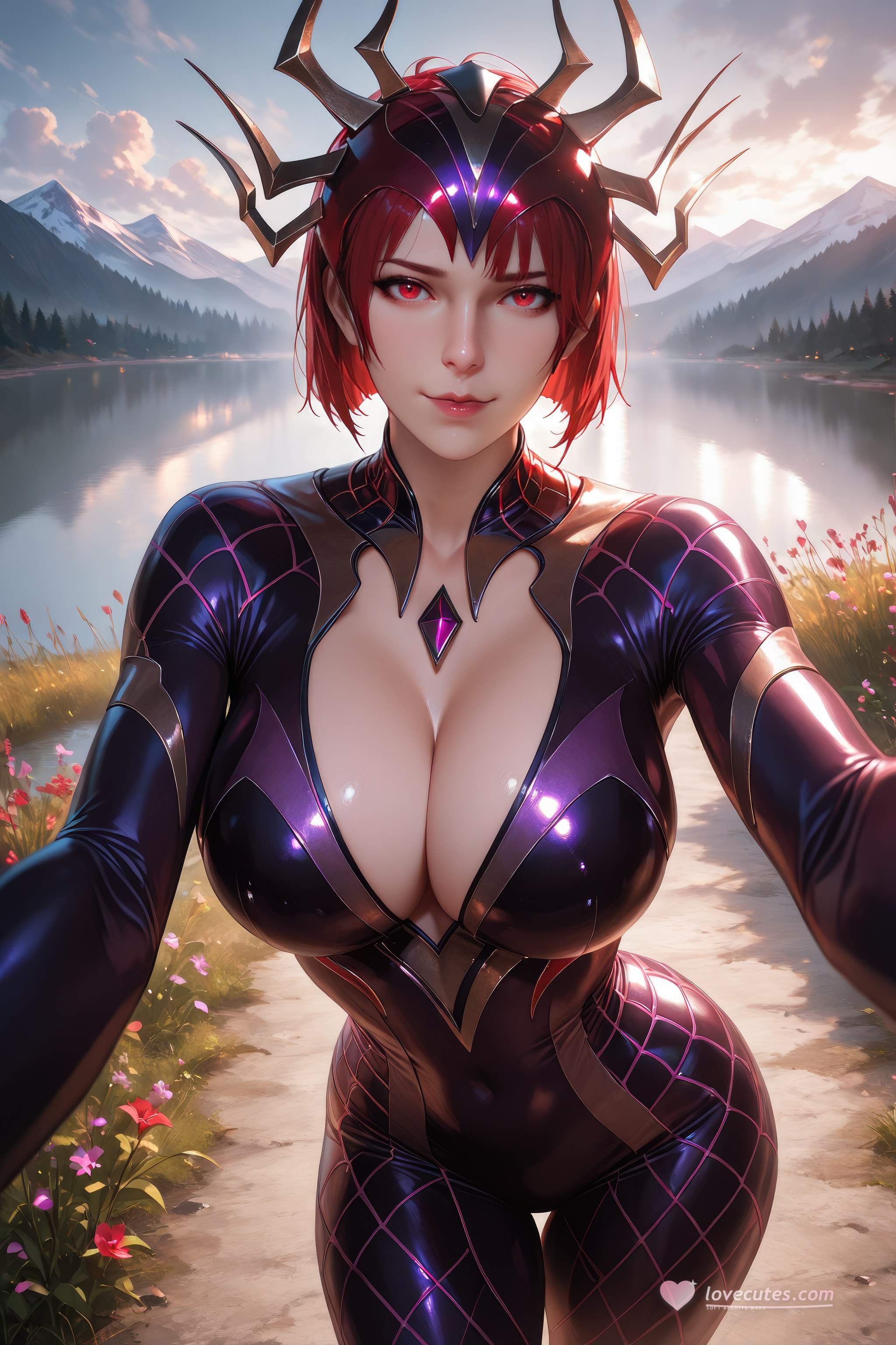 AI Generated Anime Girl - Douluo Dalu Spider Girl: Red-Haired Bodysuit, Curvy Figure, Stunning Legs 1087P