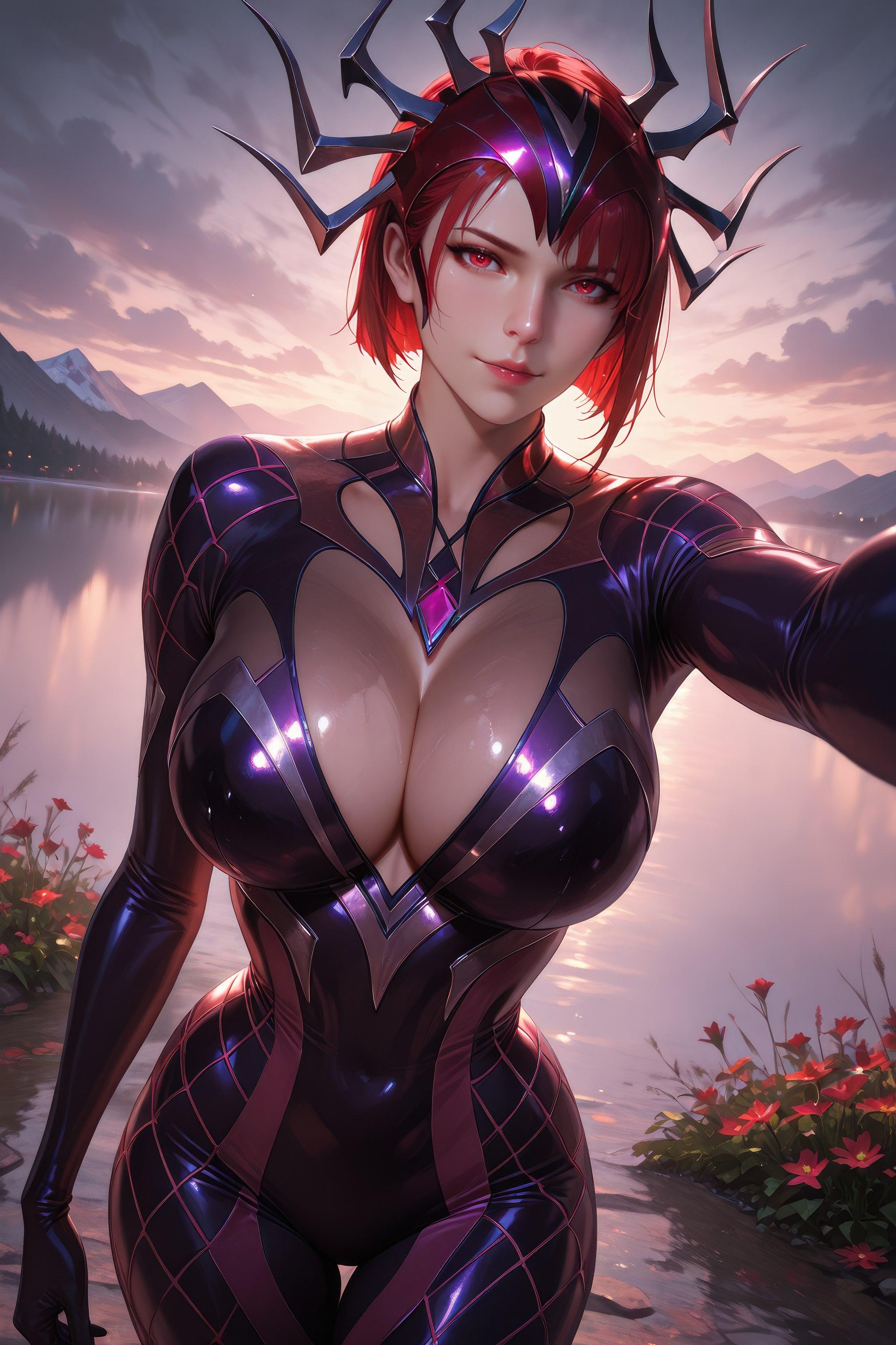 AI Generated Anime Girl - Douluo Dalu Spider Girl: Red-Haired Bodysuit, Curvy Figure, Stunning Legs 1087P