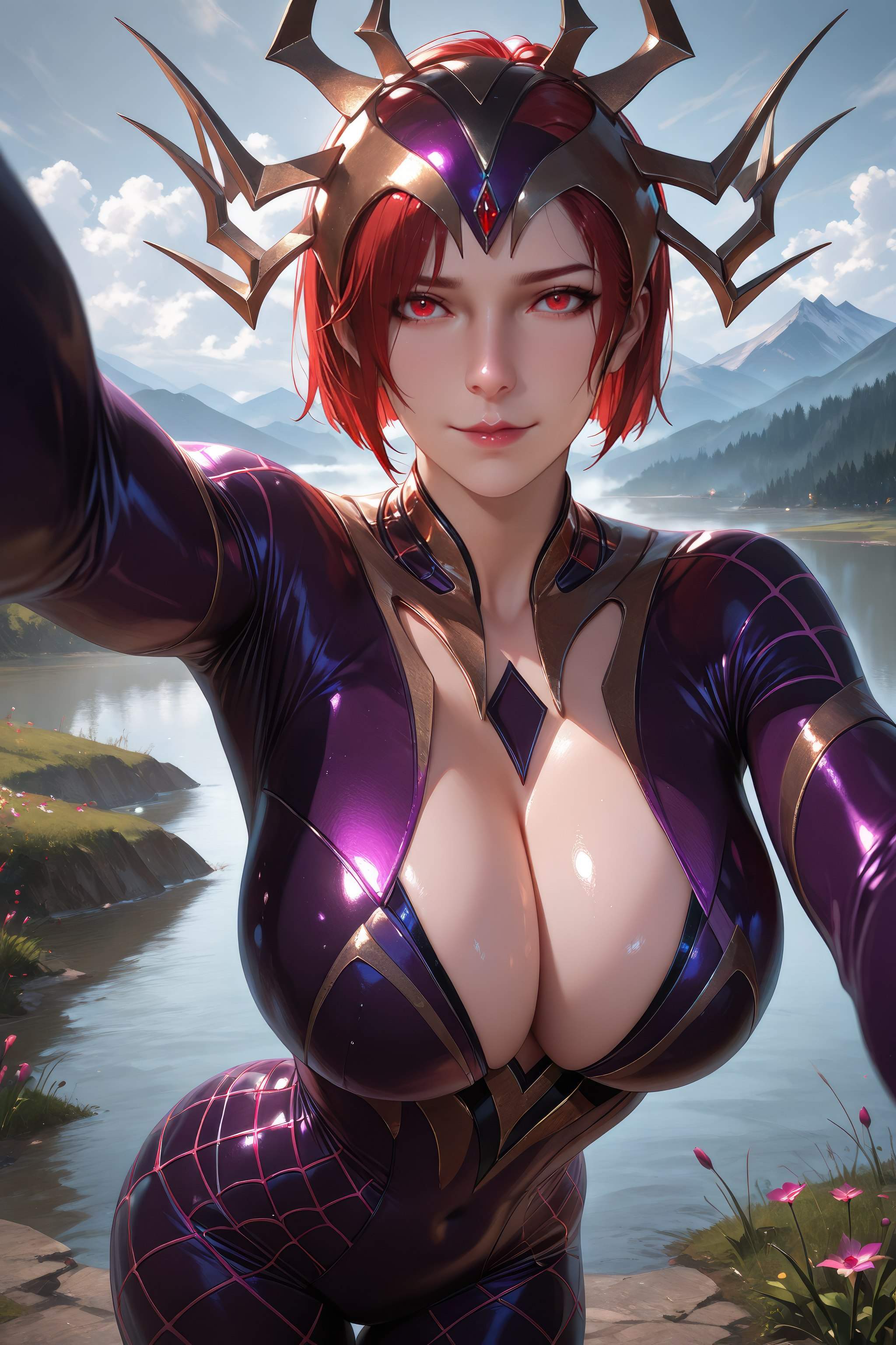 AI Generated Anime Girl - Douluo Dalu Spider Girl: Red-Haired Bodysuit, Curvy Figure, Stunning Legs 1087P