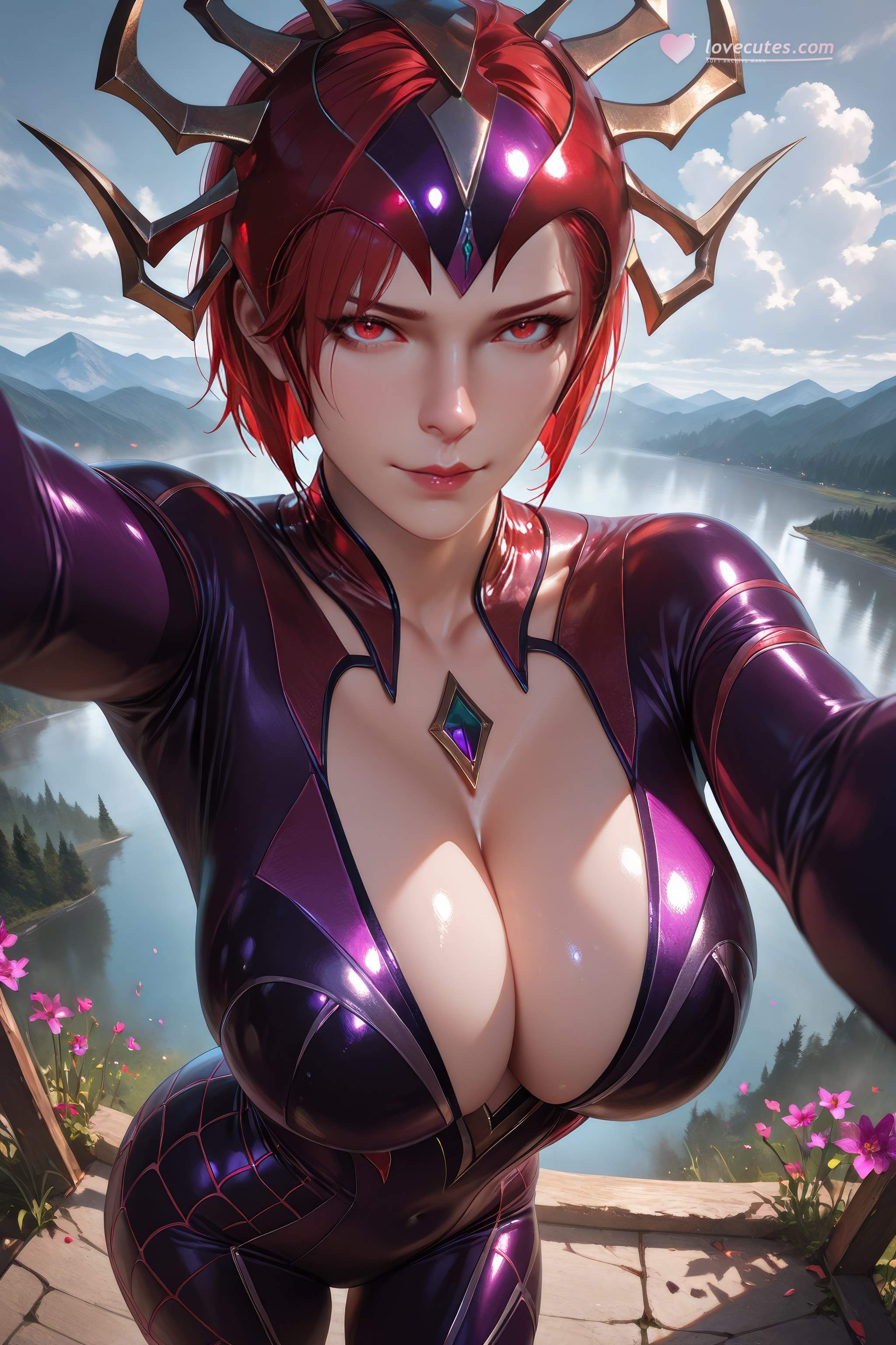 AI Generated Anime Girl - Douluo Dalu Spider Girl: Red-Haired Bodysuit, Curvy Figure, Stunning Legs 1087P