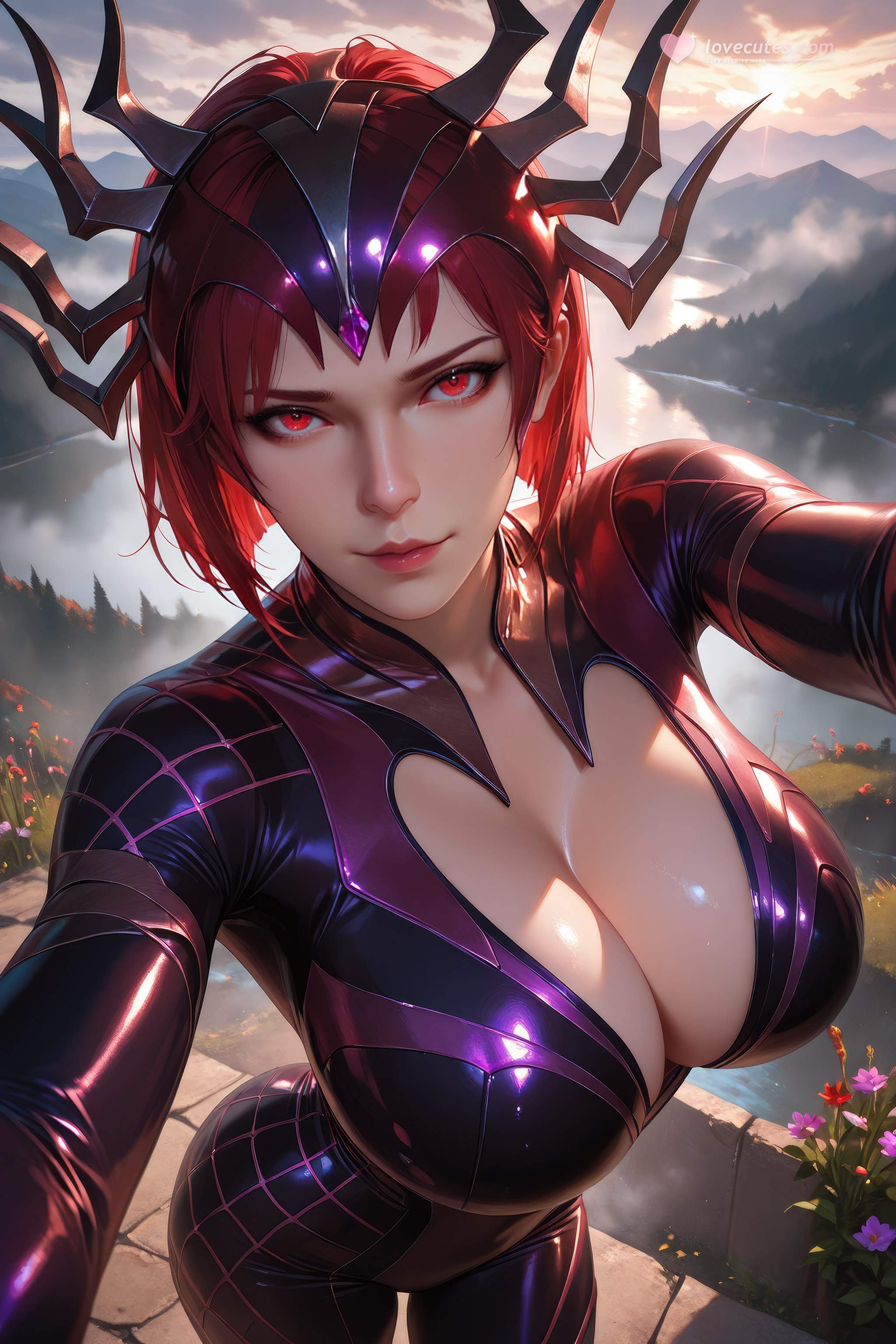 AI Generated Anime Girl - Douluo Dalu Spider Girl: Red-Haired Bodysuit, Curvy Figure, Stunning Legs 1087P