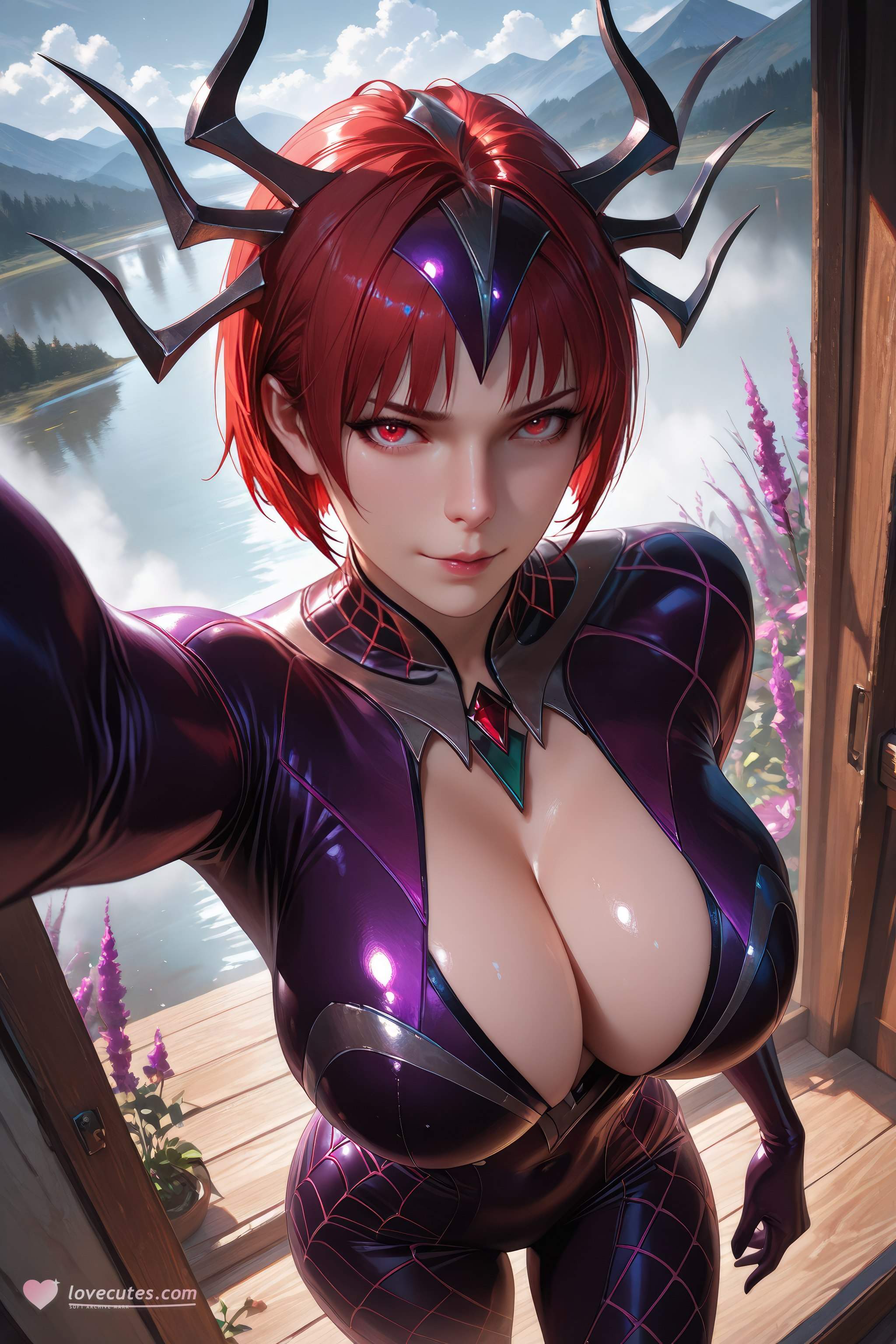 AI Generated Anime Girl - Douluo Dalu Spider Girl: Red-Haired Bodysuit, Curvy Figure, Stunning Legs 1087P