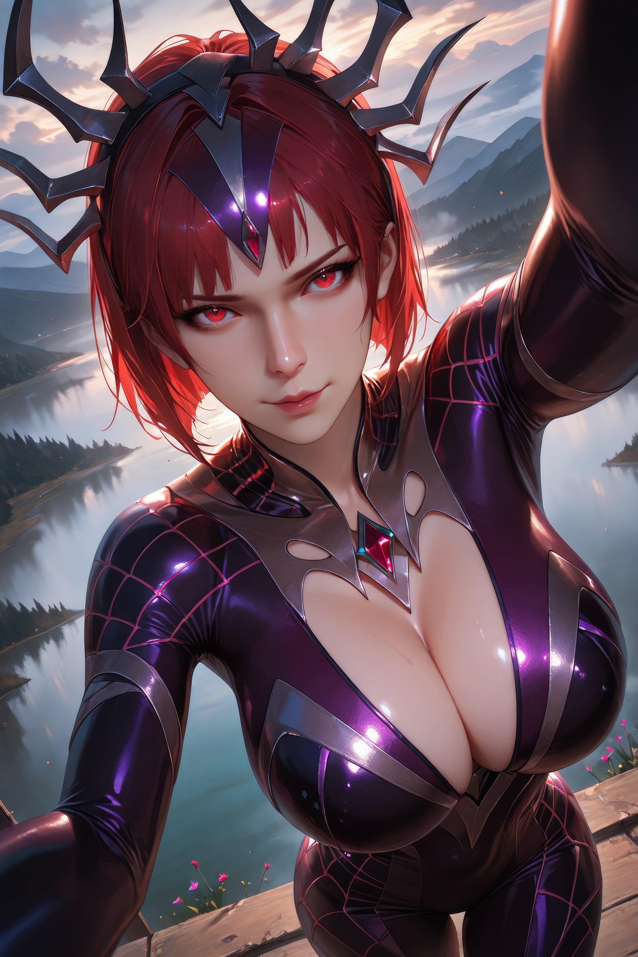 Cô Gái Anime Tạo Ra Bằng AI - 斗罗大陆 Nhện Nữ: Áo Chật Đỏ, Ngực Khủng, Mông Cong, Chân Đẹp 1087P