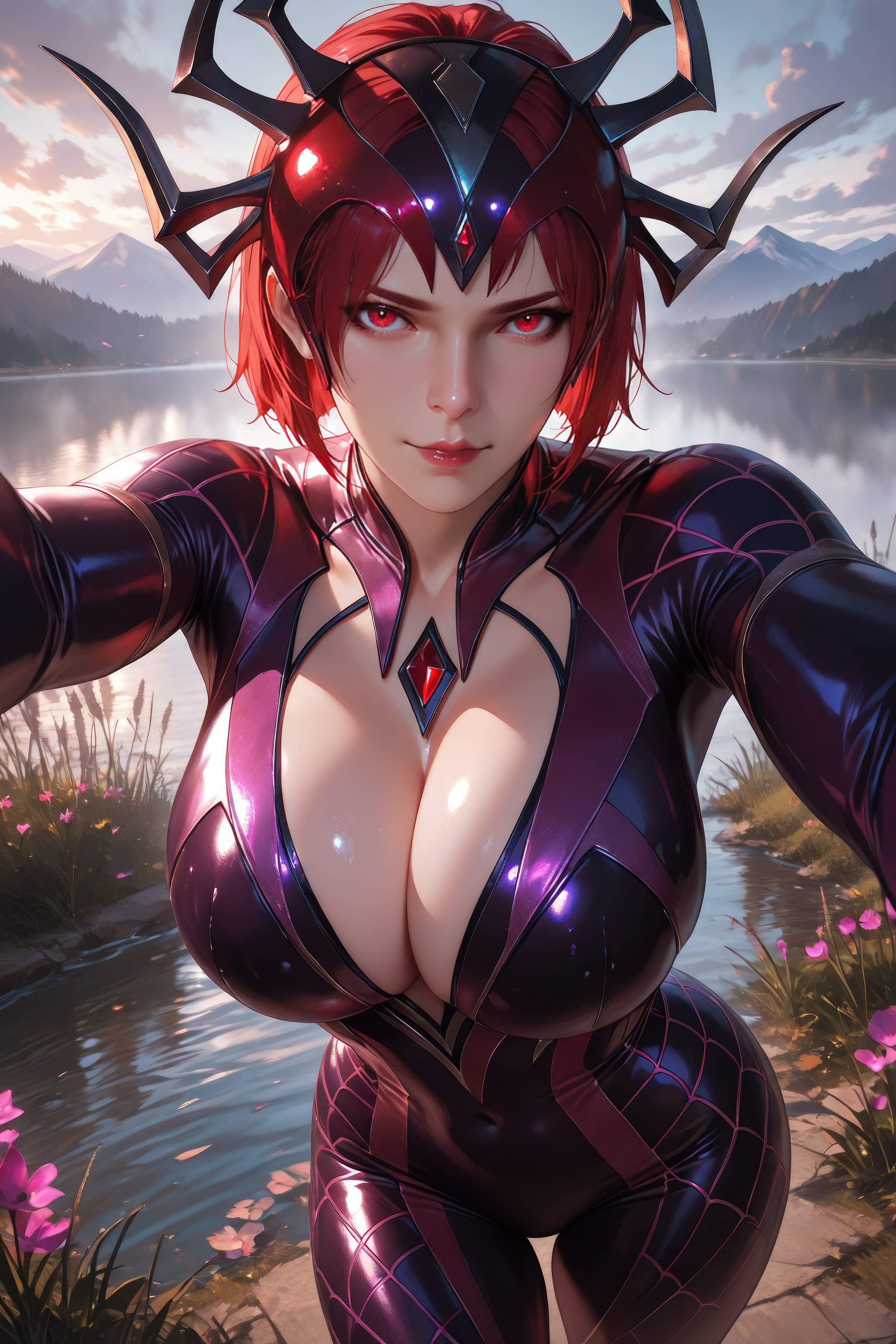 Cô Gái Anime Tạo Ra Bằng AI - 斗罗大陆 Nhện Nữ: Áo Chật Đỏ, Ngực Khủng, Mông Cong, Chân Đẹp 1087P