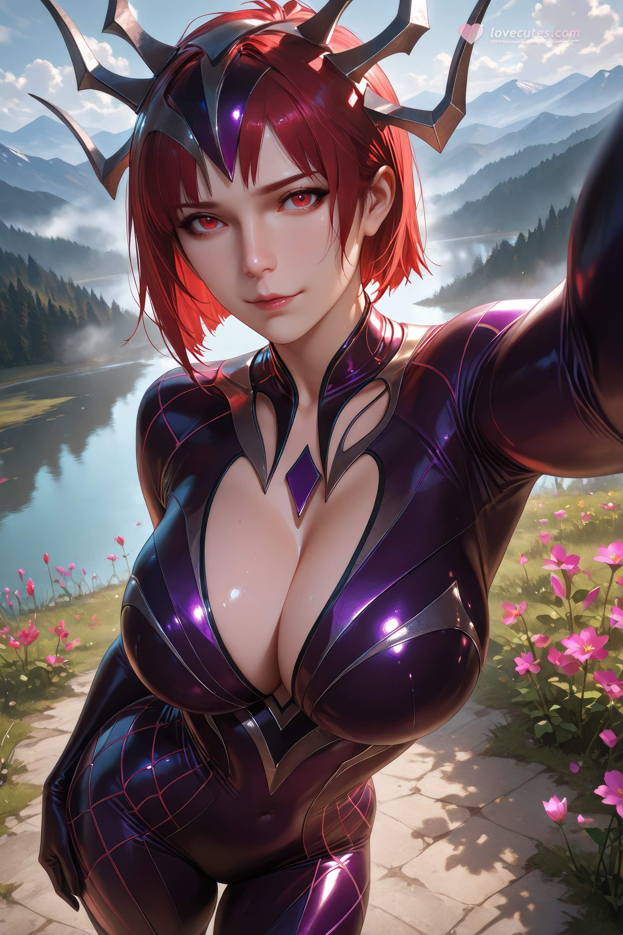 Cô Gái Anime Tạo Ra Bằng AI - 斗罗大陆 Nhện Nữ: Áo Chật Đỏ, Ngực Khủng, Mông Cong, Chân Đẹp 1087P