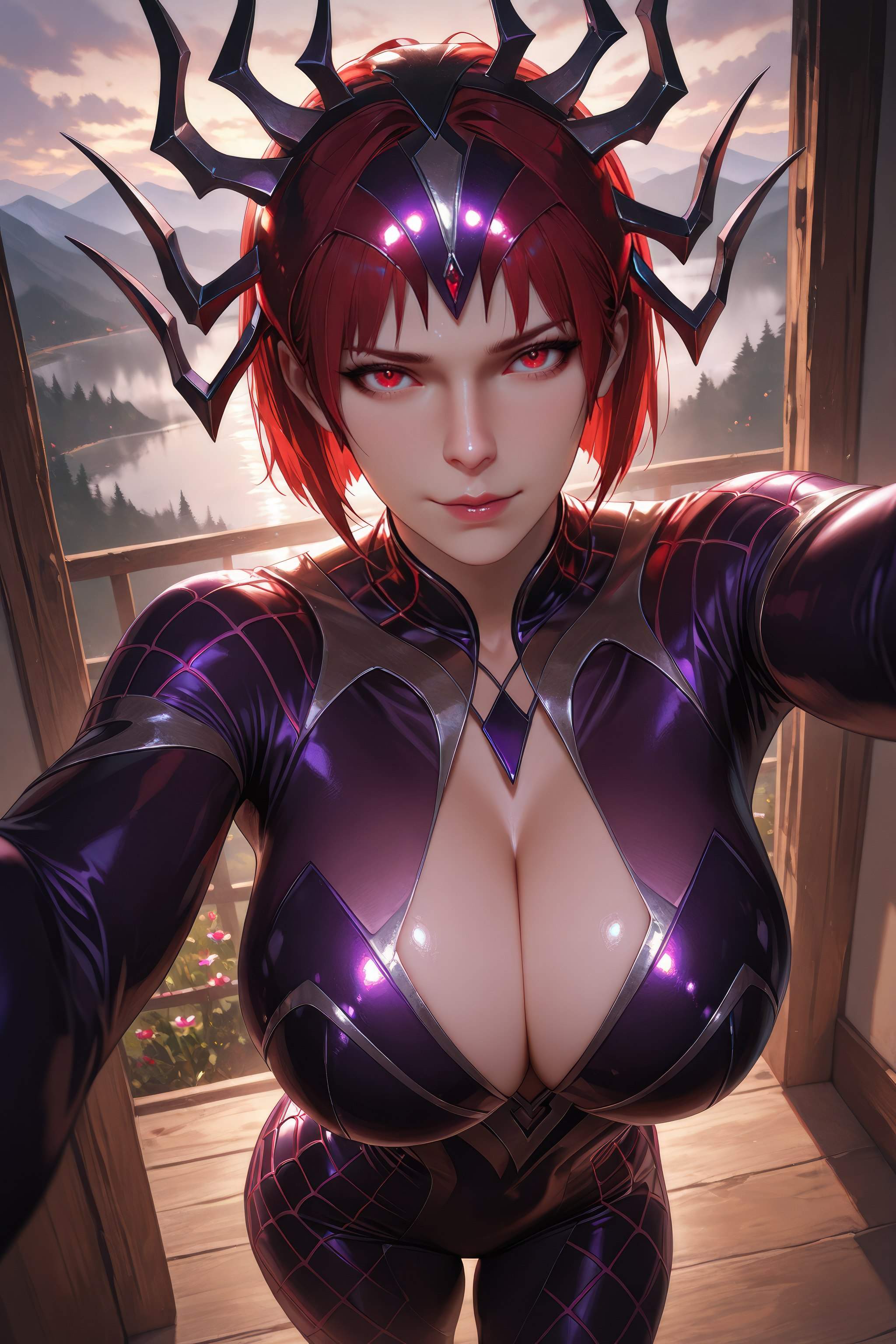 Cô Gái Anime Tạo Ra Bằng AI - 斗罗大陆 Nhện Nữ: Áo Chật Đỏ, Ngực Khủng, Mông Cong, Chân Đẹp 1087P