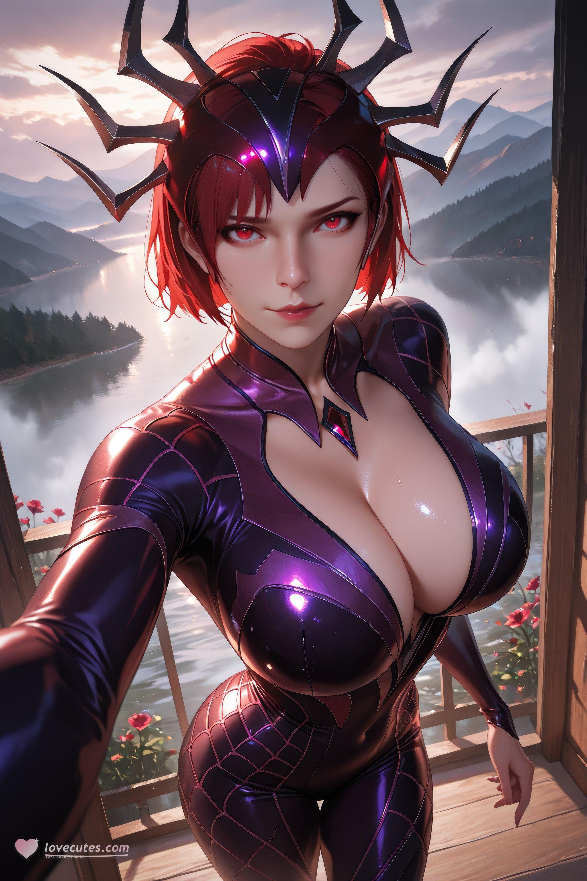 Cô Gái Anime Tạo Ra Bằng AI - 斗罗大陆 Nhện Nữ: Áo Chật Đỏ, Ngực Khủng, Mông Cong, Chân Đẹp 1087P