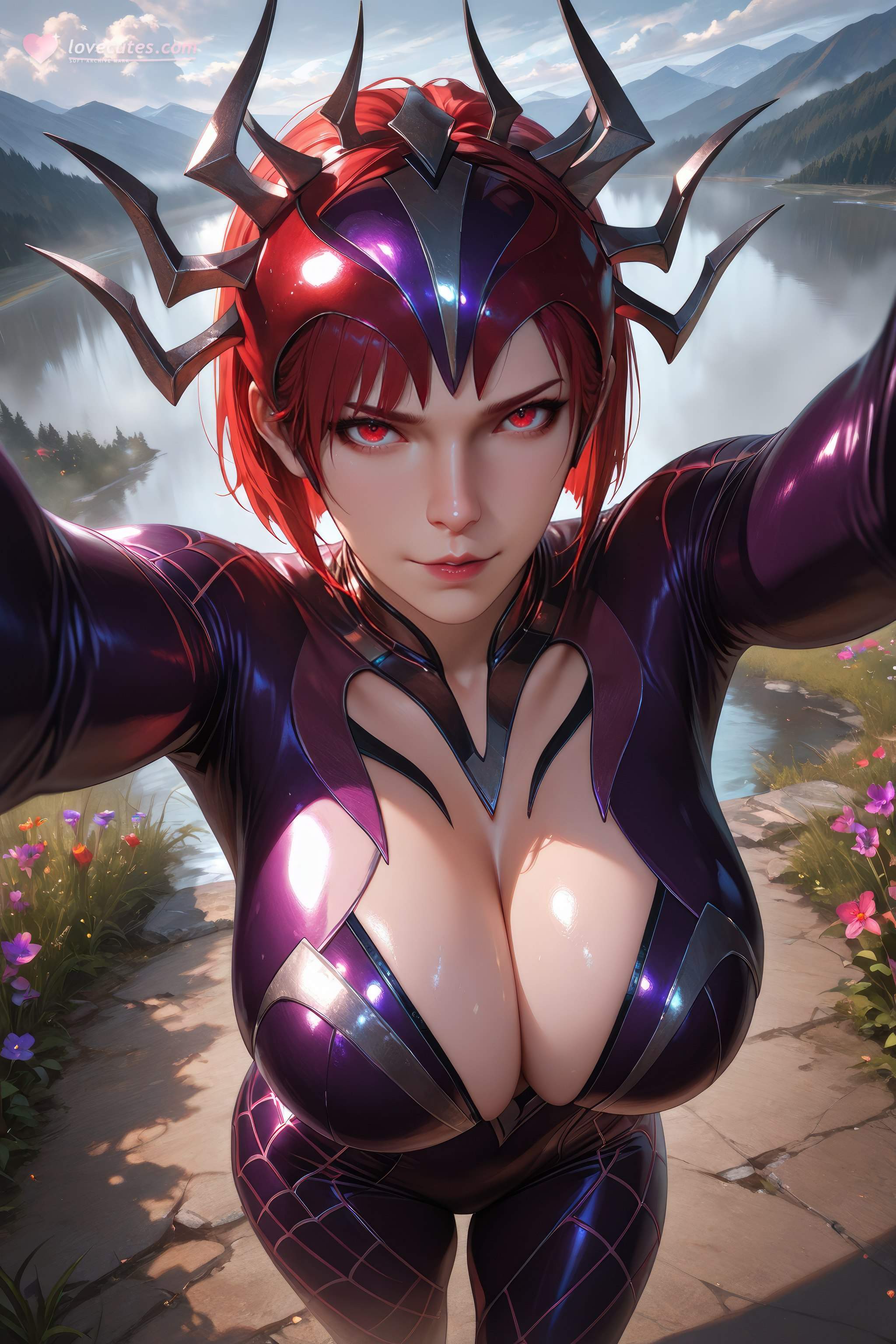 Cô Gái Anime Tạo Ra Bằng AI - 斗罗大陆 Nhện Nữ: Áo Chật Đỏ, Ngực Khủng, Mông Cong, Chân Đẹp 1087P