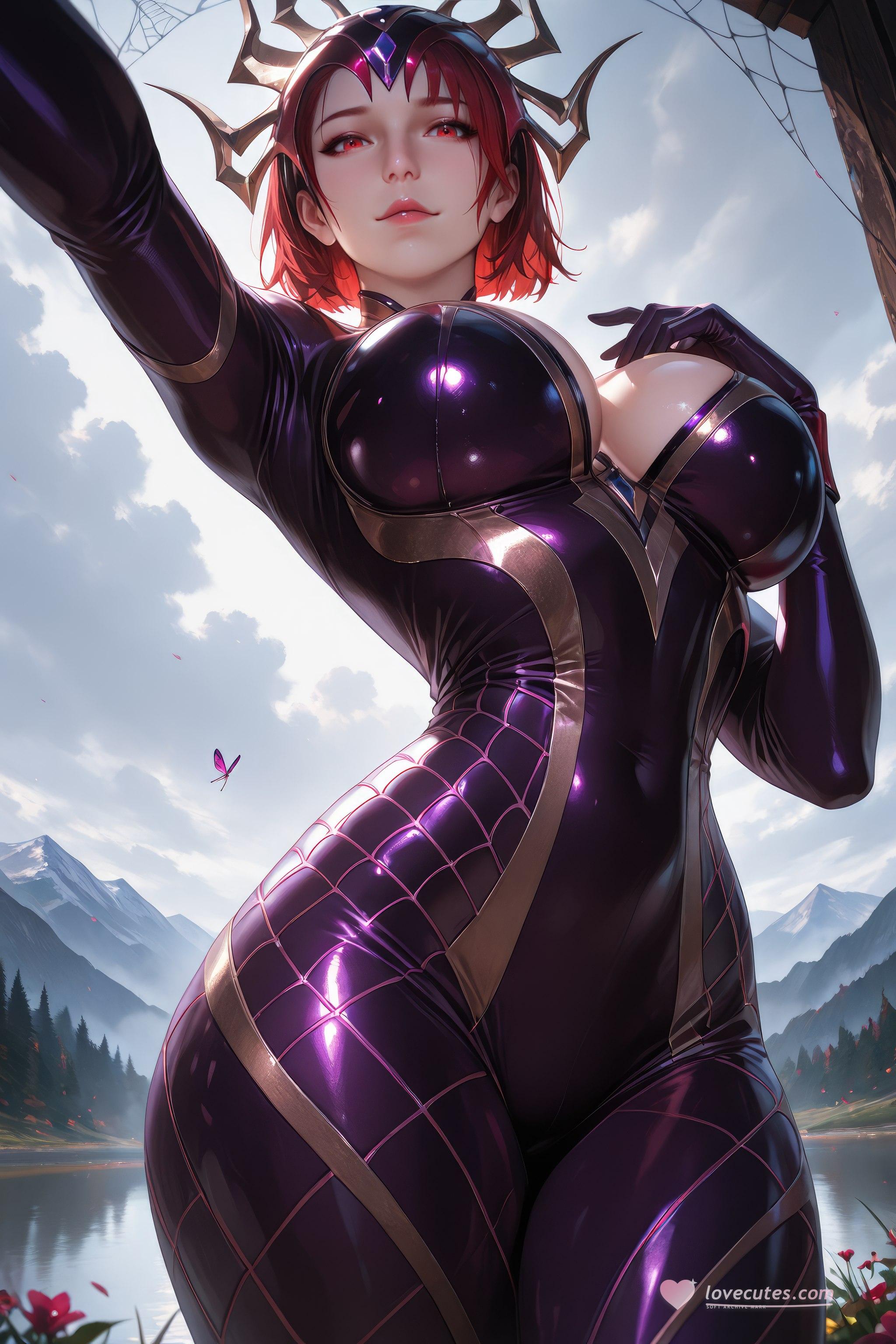 Cô Gái Anime Tạo Ra Bằng AI - 斗罗大陆 Nhện Nữ: Áo Chật Đỏ, Ngực Khủng, Mông Cong, Chân Đẹp 1087P