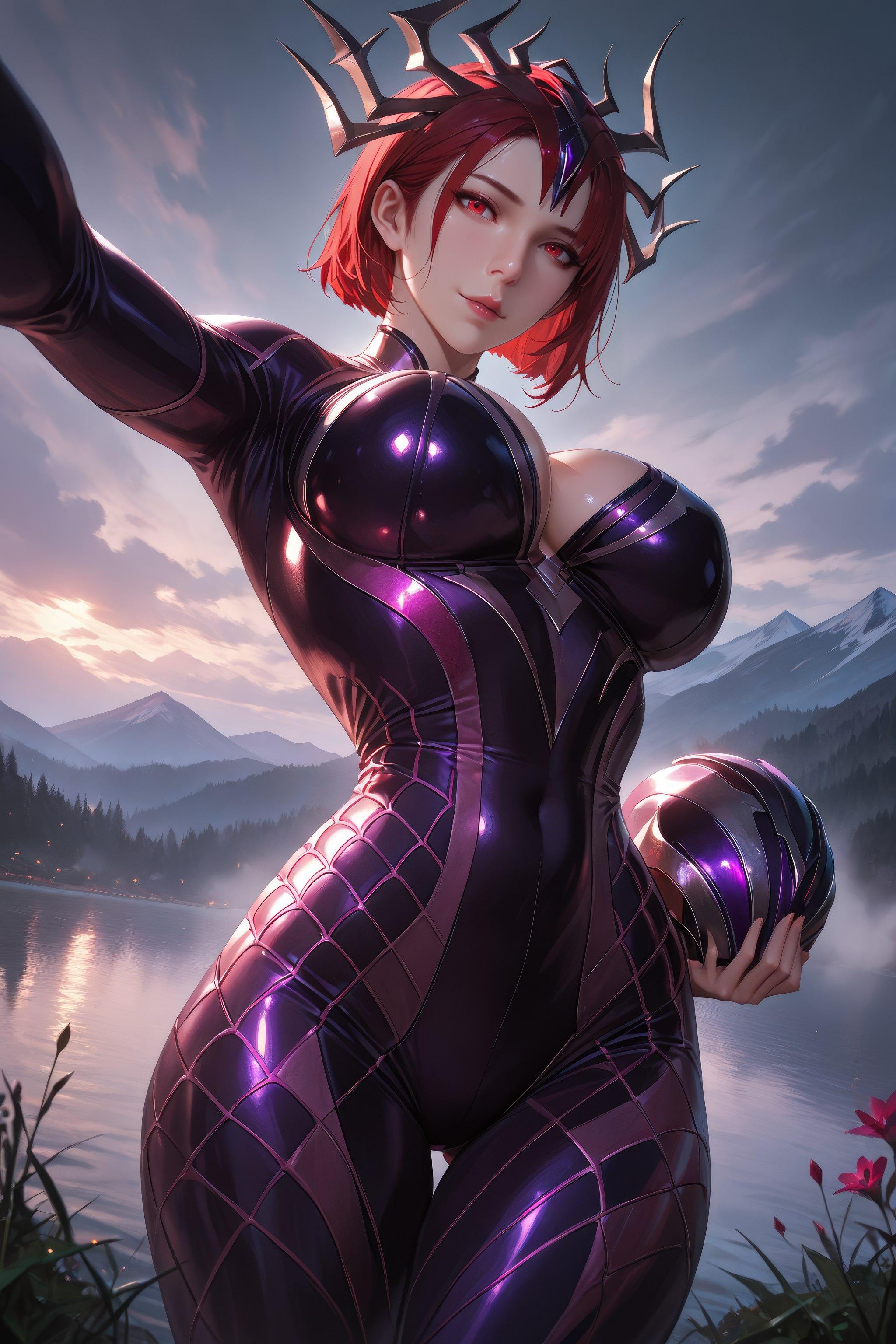 Cô Gái Anime Tạo Ra Bằng AI - 斗罗大陆 Nhện Nữ: Áo Chật Đỏ, Ngực Khủng, Mông Cong, Chân Đẹp 1087P