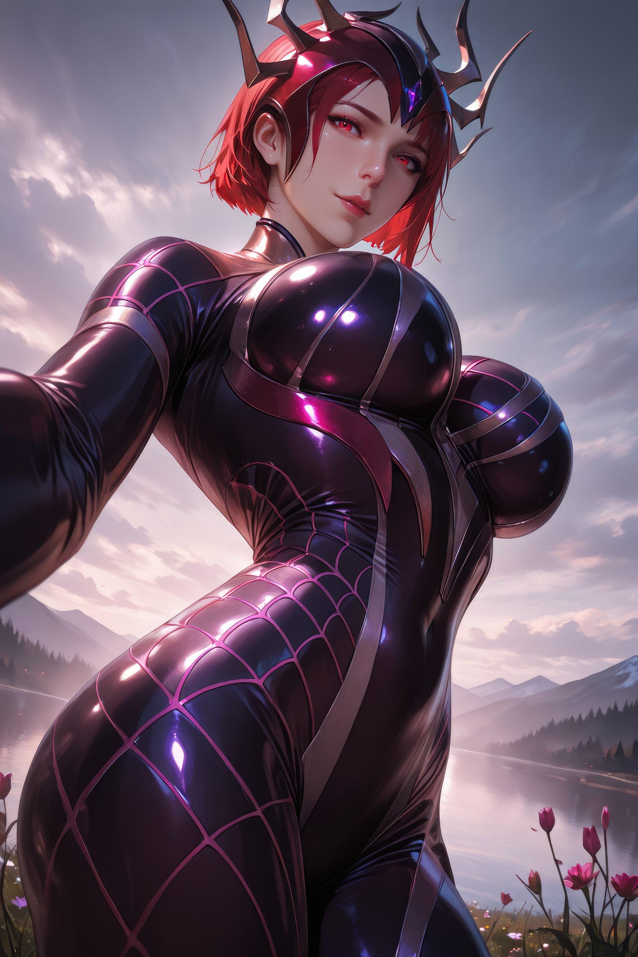 Cô Gái Anime Tạo Ra Bằng AI - 斗罗大陆 Nhện Nữ: Áo Chật Đỏ, Ngực Khủng, Mông Cong, Chân Đẹp 1087P