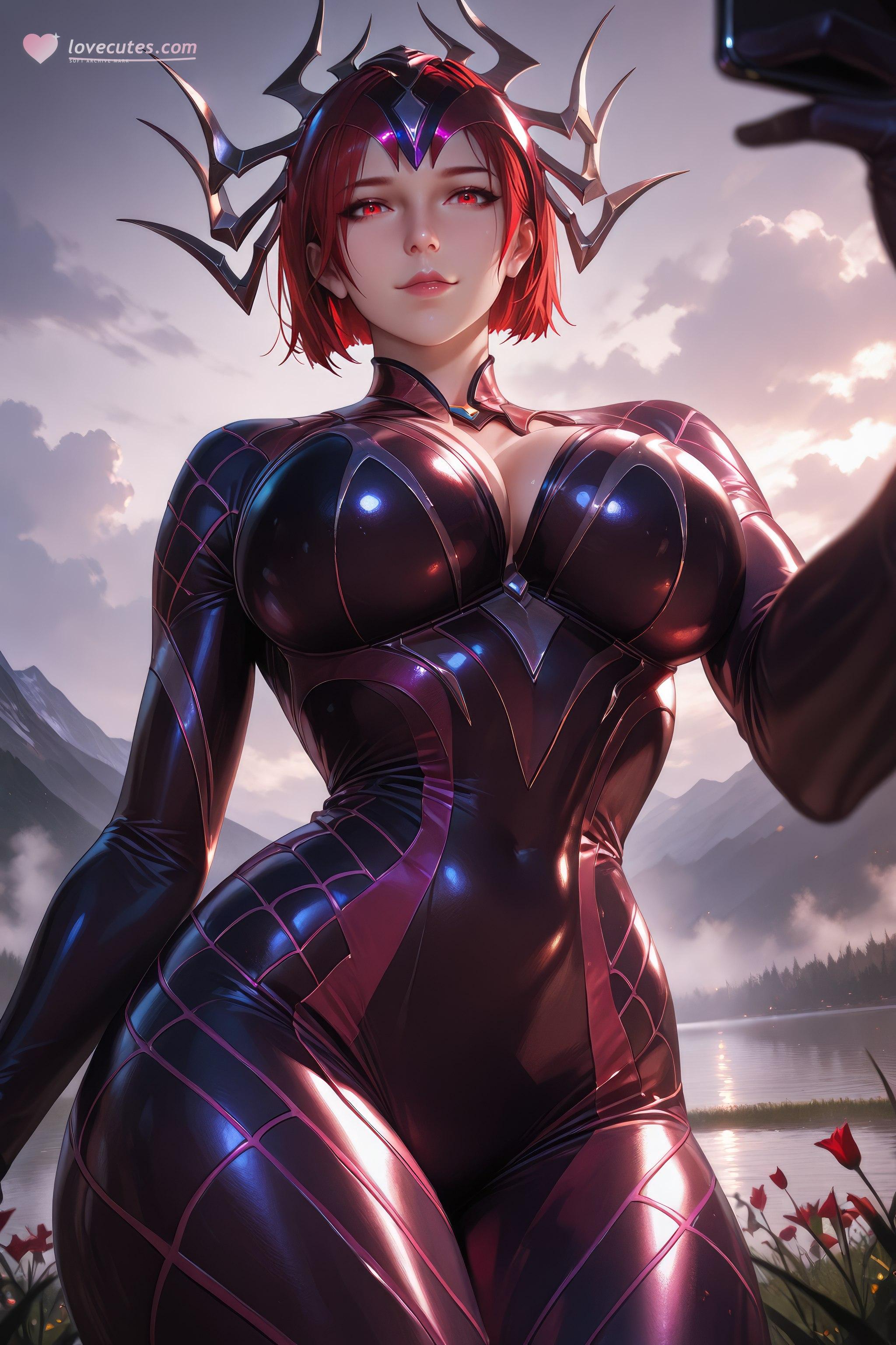 Cô Gái Anime Tạo Ra Bằng AI - 斗罗大陆 Nhện Nữ: Áo Chật Đỏ, Ngực Khủng, Mông Cong, Chân Đẹp 1087P