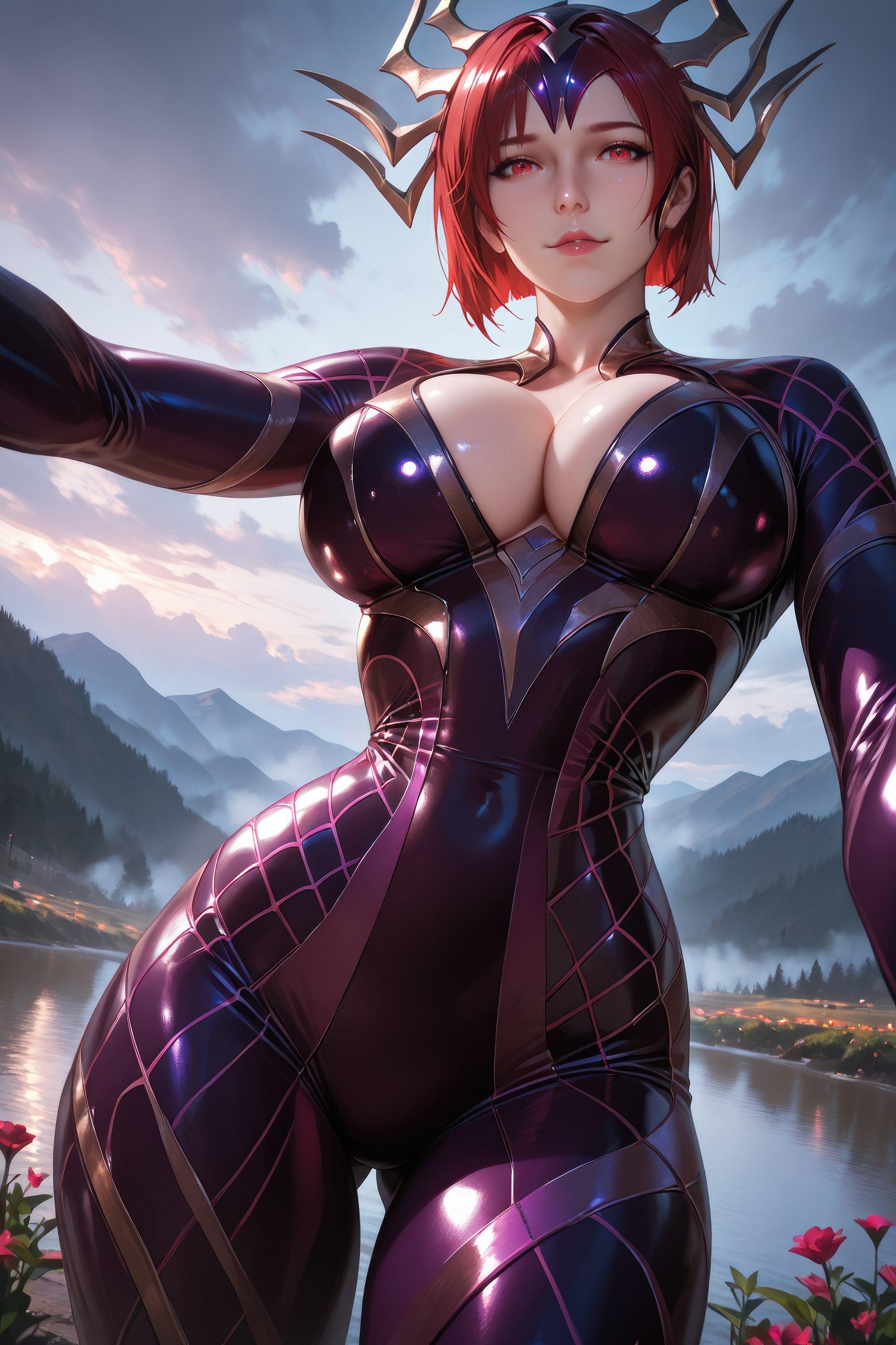Cô Gái Anime Tạo Ra Bằng AI - 斗罗大陆 Nhện Nữ: Áo Chật Đỏ, Ngực Khủng, Mông Cong, Chân Đẹp 1087P