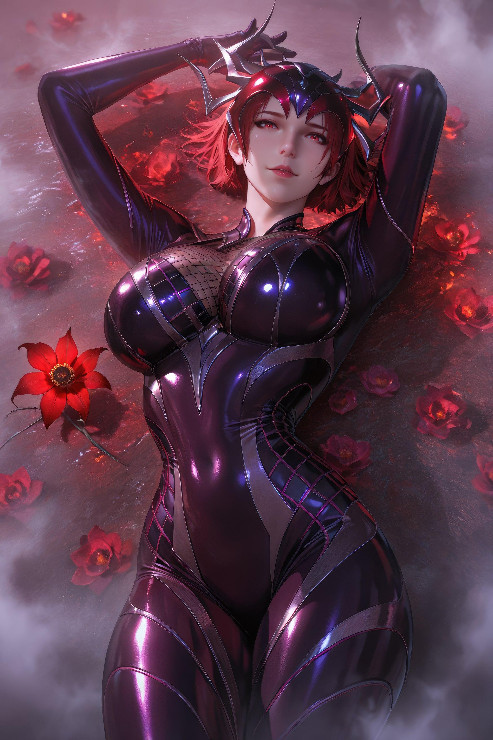 Cô Gái Anime Tạo Ra Bằng AI - 斗罗大陆 Nhện Nữ: Áo Chật Đỏ, Ngực Khủng, Mông Cong, Chân Đẹp 1087P
