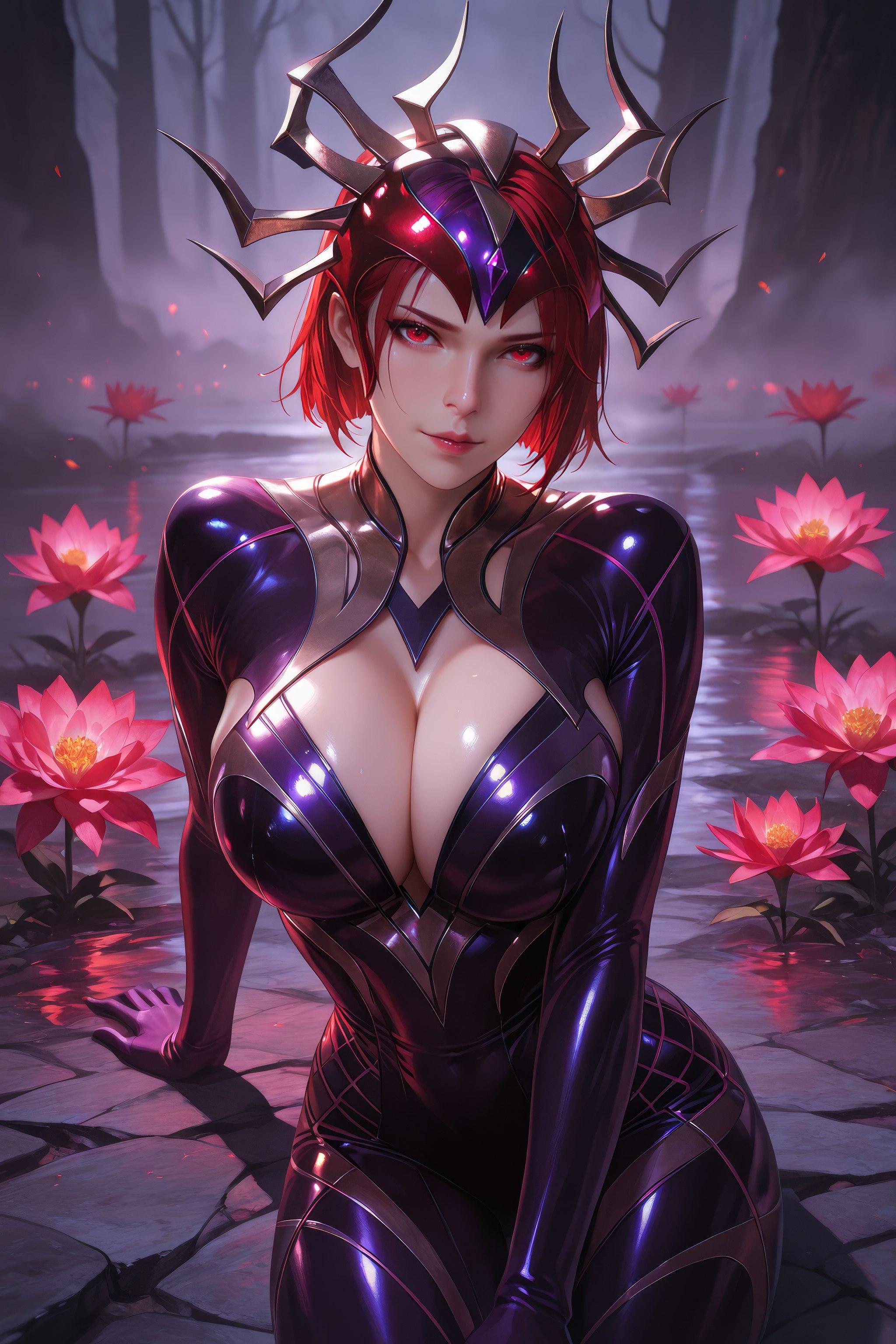 Cô Gái Anime Tạo Ra Bằng AI - 斗罗大陆 Nhện Nữ: Áo Chật Đỏ, Ngực Khủng, Mông Cong, Chân Đẹp 1087P