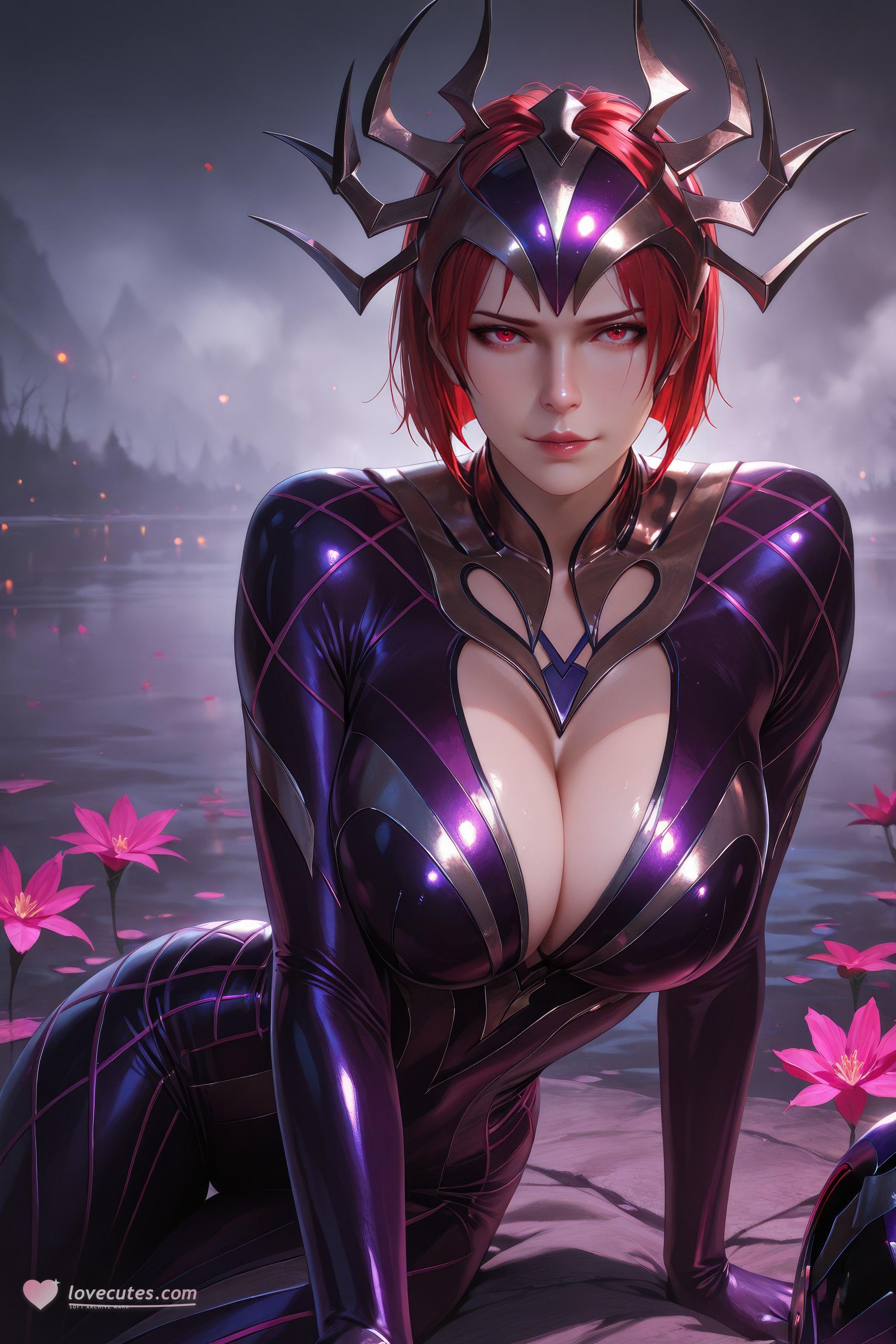 Cô Gái Anime Tạo Ra Bằng AI - 斗罗大陆 Nhện Nữ: Áo Chật Đỏ, Ngực Khủng, Mông Cong, Chân Đẹp 1087P