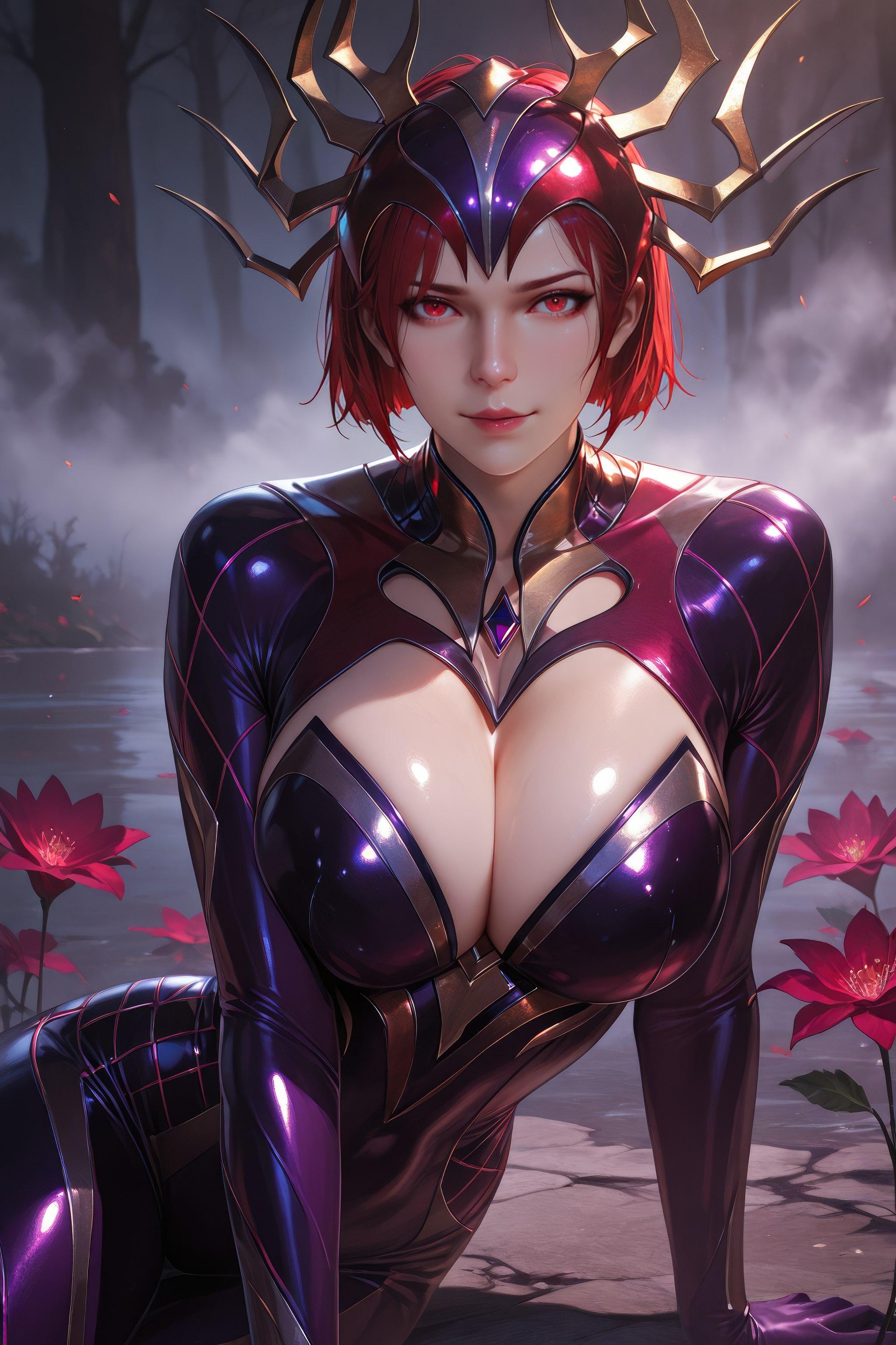 Cô Gái Anime Tạo Ra Bằng AI - 斗罗大陆 Nhện Nữ: Áo Chật Đỏ, Ngực Khủng, Mông Cong, Chân Đẹp 1087P