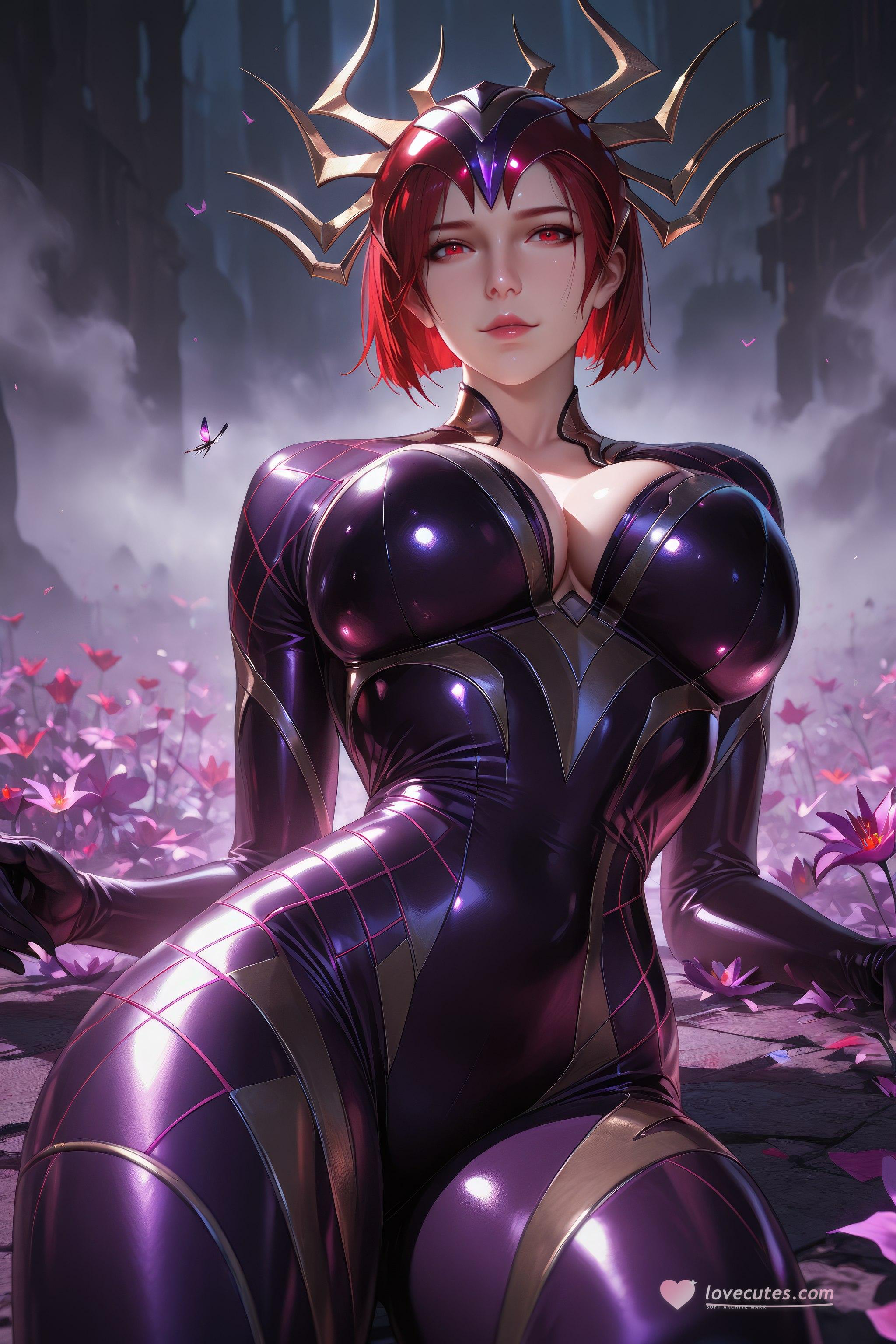 AI生成アニメ少女 - 斗罗大陆 蜘蛛女：赤髪タイトスーツ巨乳露出・美尻美脚 1087P