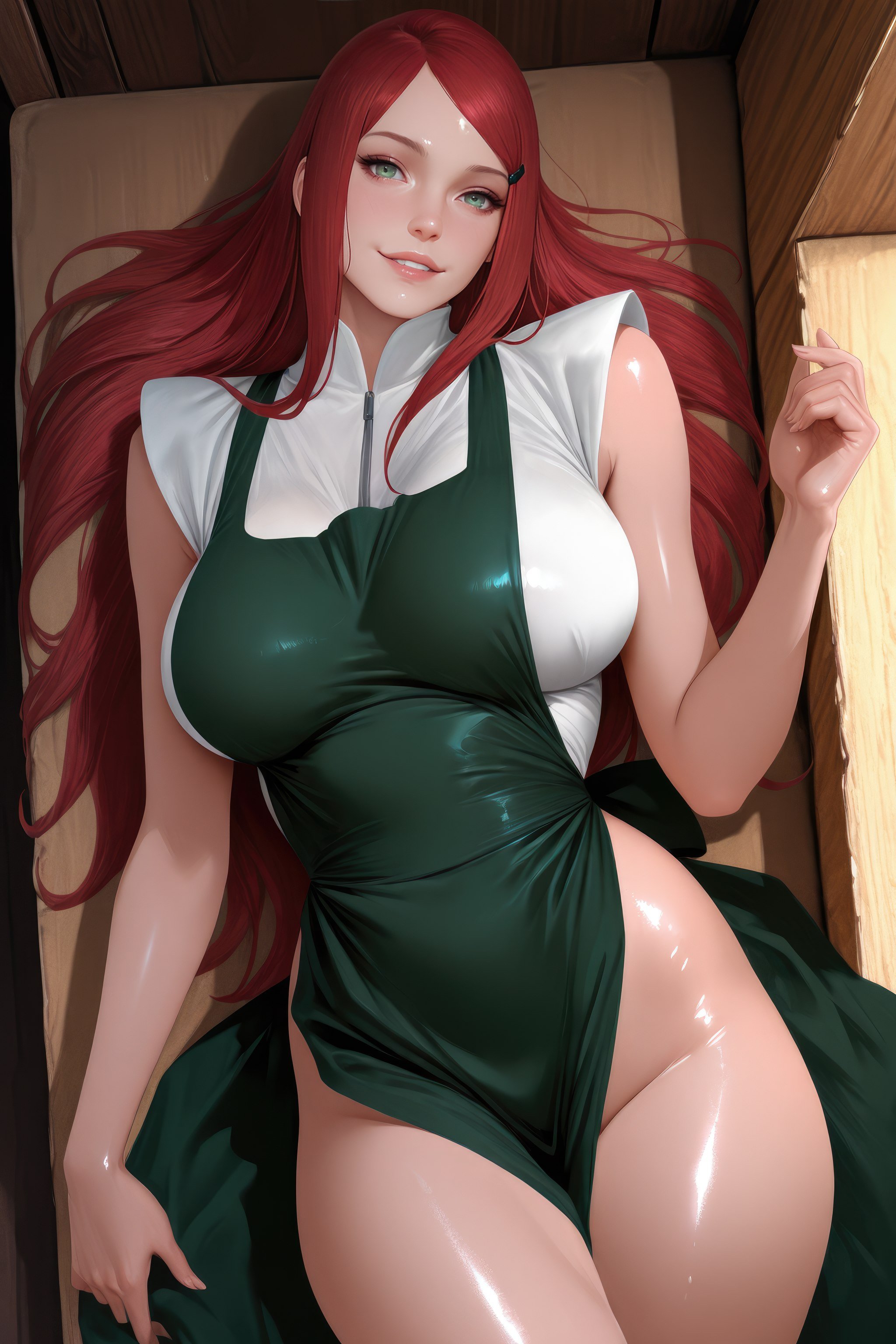 Cô Gái Anime Tạo Bởi AI - 火影忍者 漩涡玖辛奈: Váy Xanh Ngực Khủng, Mông Cong Bên Hồ Bơi 707P