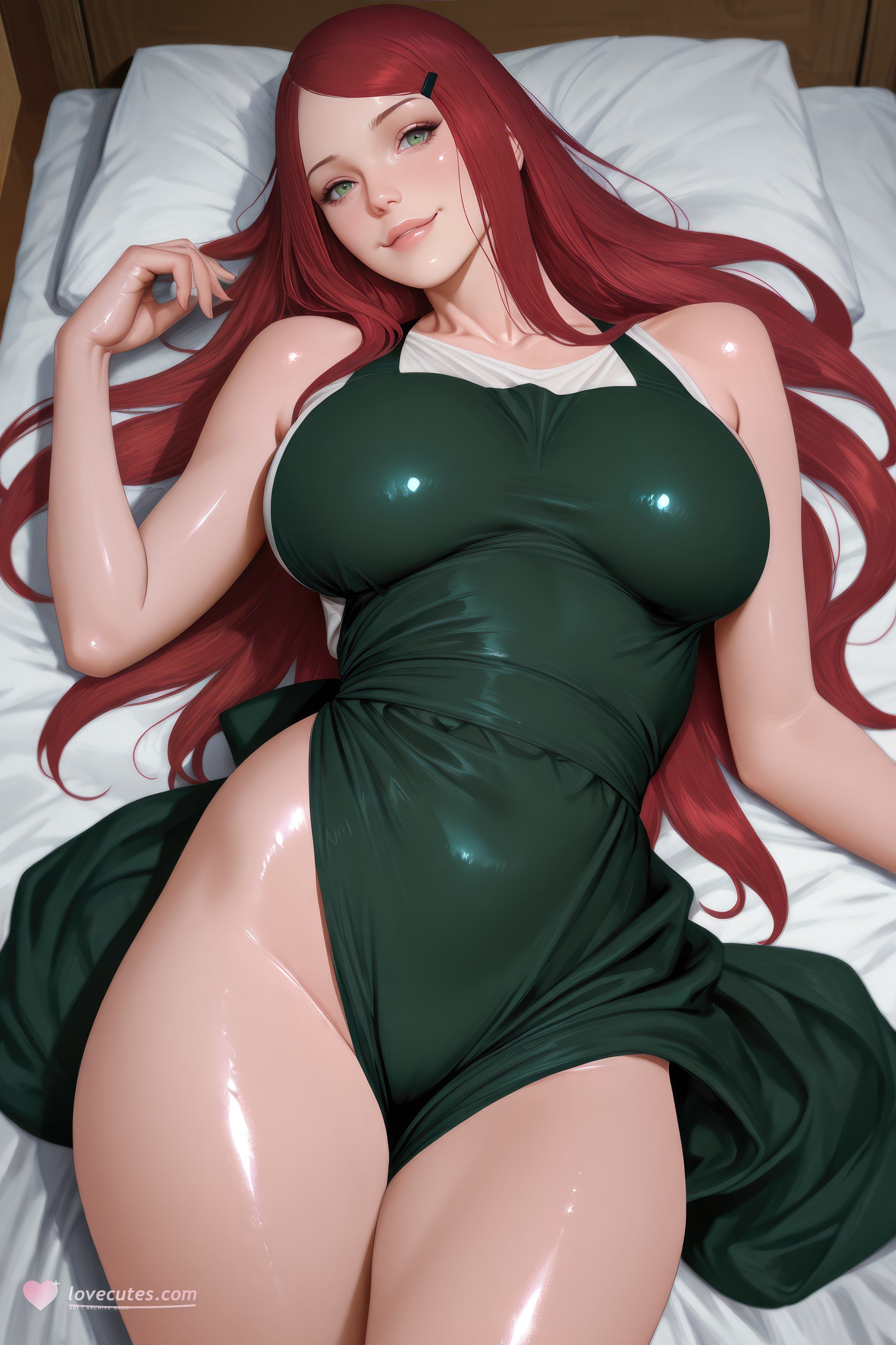 Cô Gái Anime Tạo Bởi AI - 火影忍者 漩涡玖辛奈: Váy Xanh Ngực Khủng, Mông Cong Bên Hồ Bơi 707P