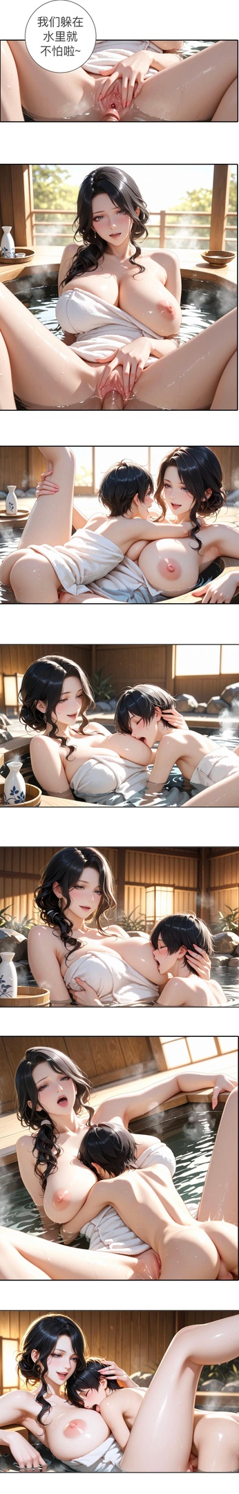 AI生成的動漫女孩 - 舞緒的溫泉之旅：溫泉長條漫畫 濕身美胸私湯故事 14P