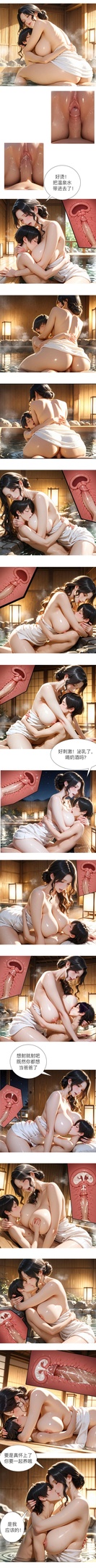 AI生成的動漫女孩 - 舞緒的溫泉之旅：溫泉長條漫畫 濕身美胸私湯故事 14P